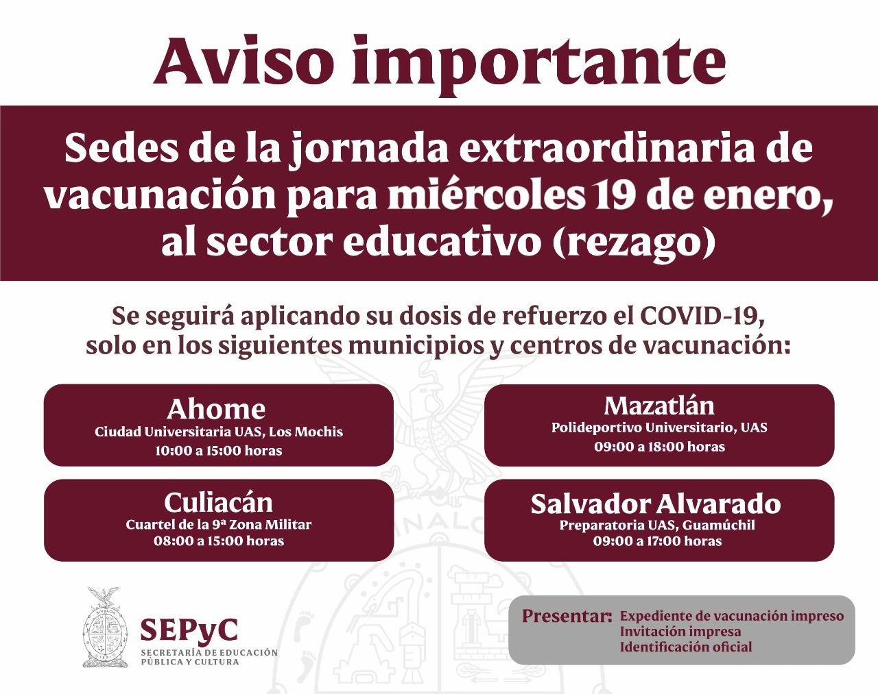 $!Darán un día más a personal educativo para acudir por su refuerzo contra Covid; 74% ya se vacunó