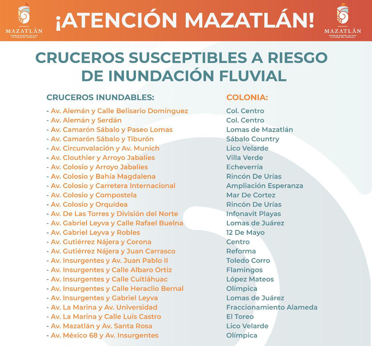 $!En Mazatlán, 80 colonias y 16 comunidades rurales están en riesgo de inundación por Huracán Pamela