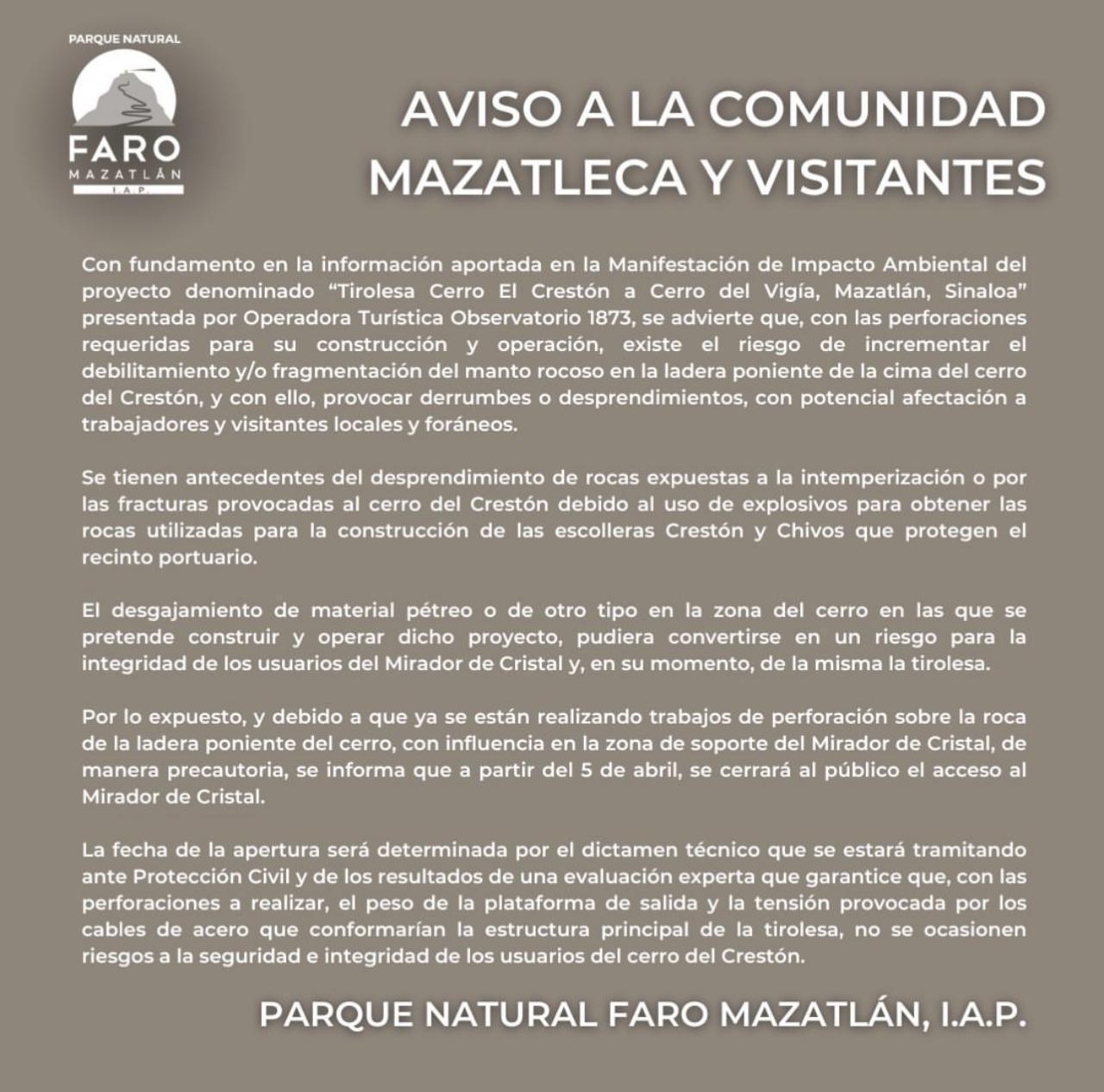 $!Cerrarán hasta nuevo aviso el Mirador de Cristal del Faro Mazatlán