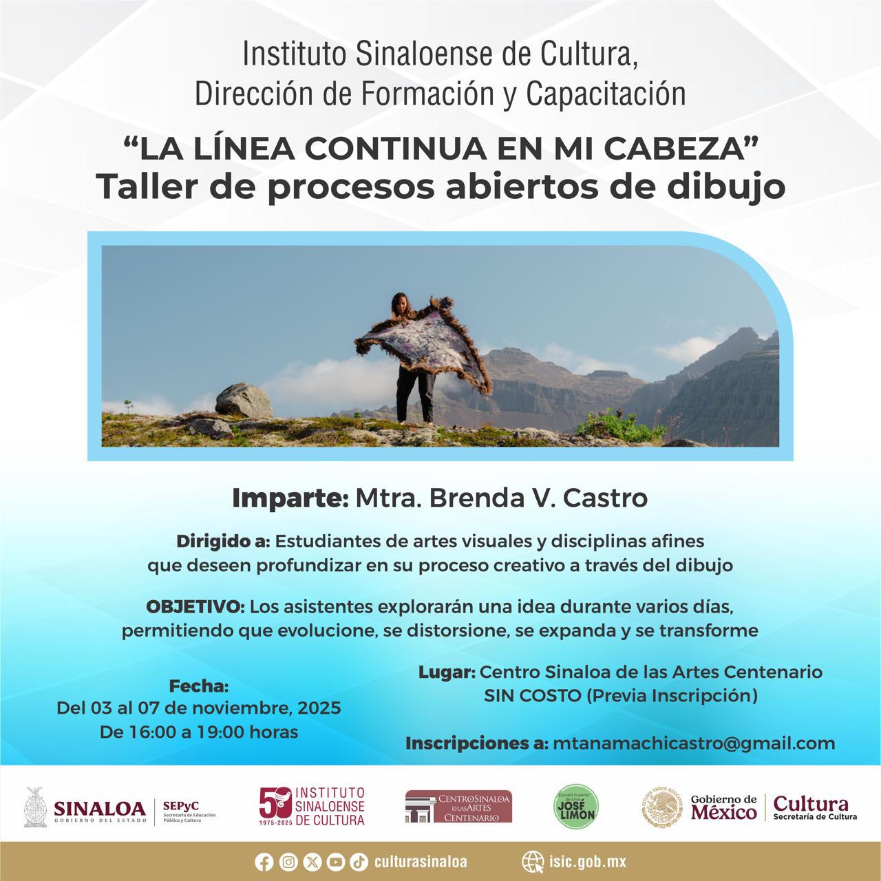 $!Invita el Isic al taller ‘La Línea continua en mi cabeza’, con Brenda Castro
