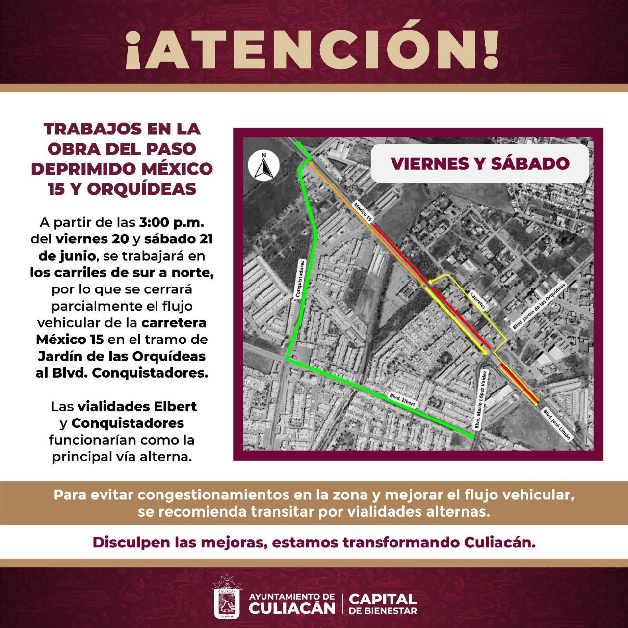 $!Por trabajos en paso deprimido, cerrarán la México 15 este viernes y sábado, en Culiacán