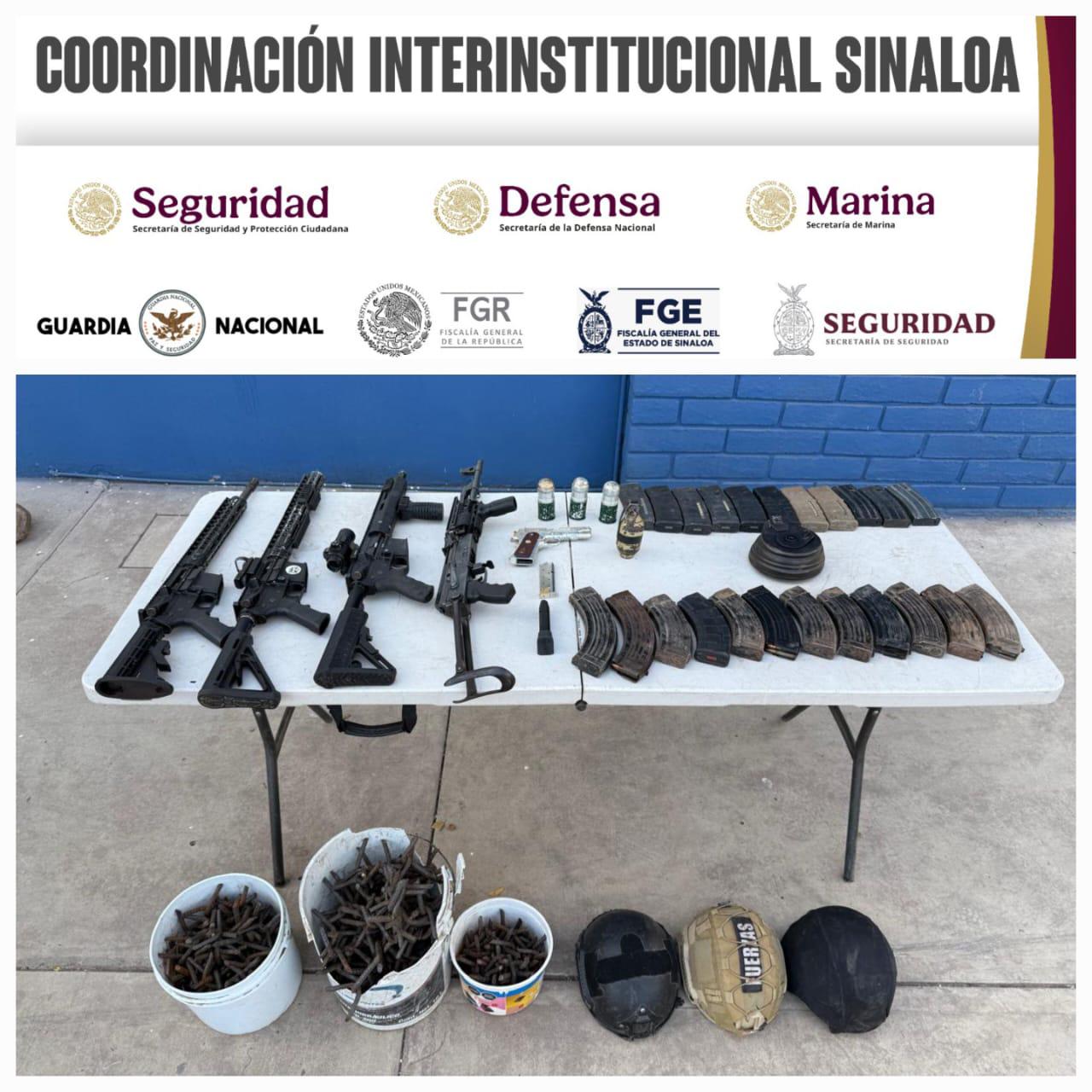 $!Detienen a 2 hombres y a un menor de edad, además aseguran arsenal, granadas y unidades blindadas en Navolato