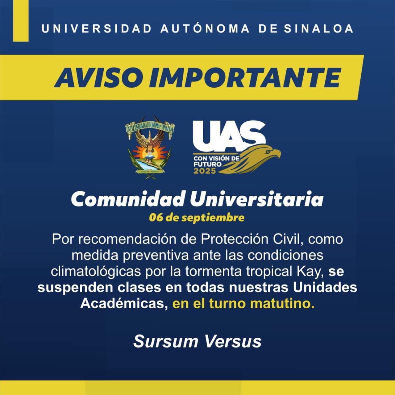 $!Por el Huracán Kay, se suspenden las clases en Sinaloa este martes en el turno matutino