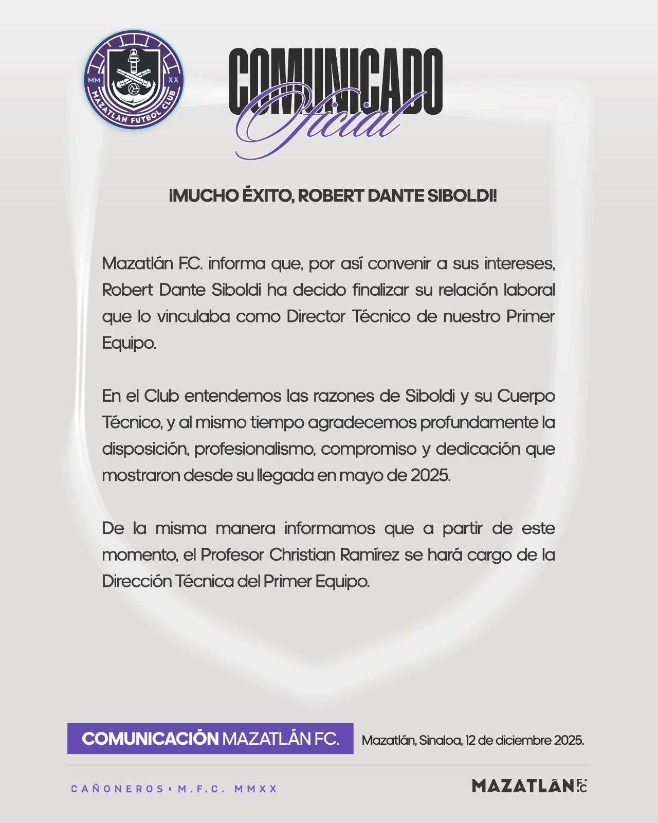 $!¡Es oficial! Robert Dante Siboldi deja la dirección técnica de Mazatlán FC