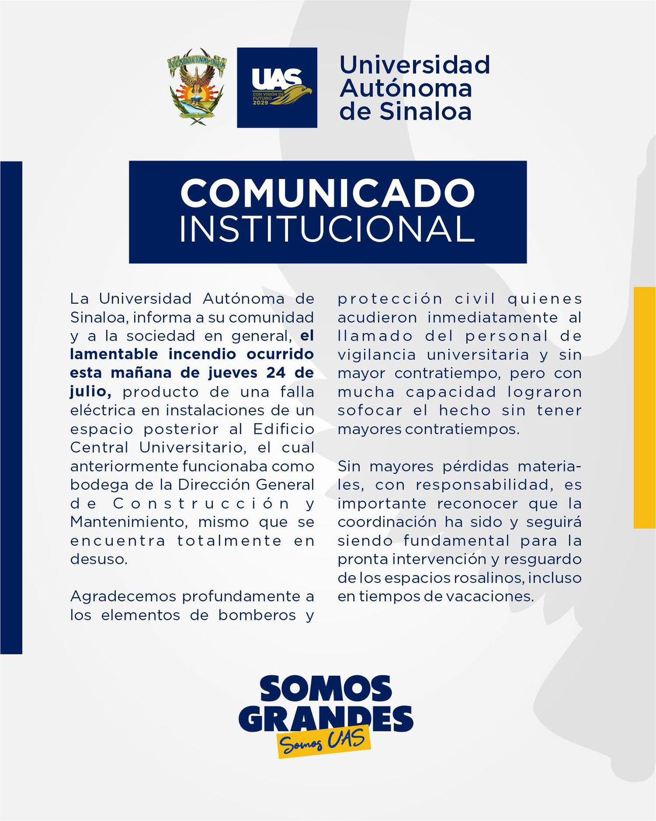 $!Falla eléctrica provocó incendio en instalaciones de la UAS en el Centro de Culiacán