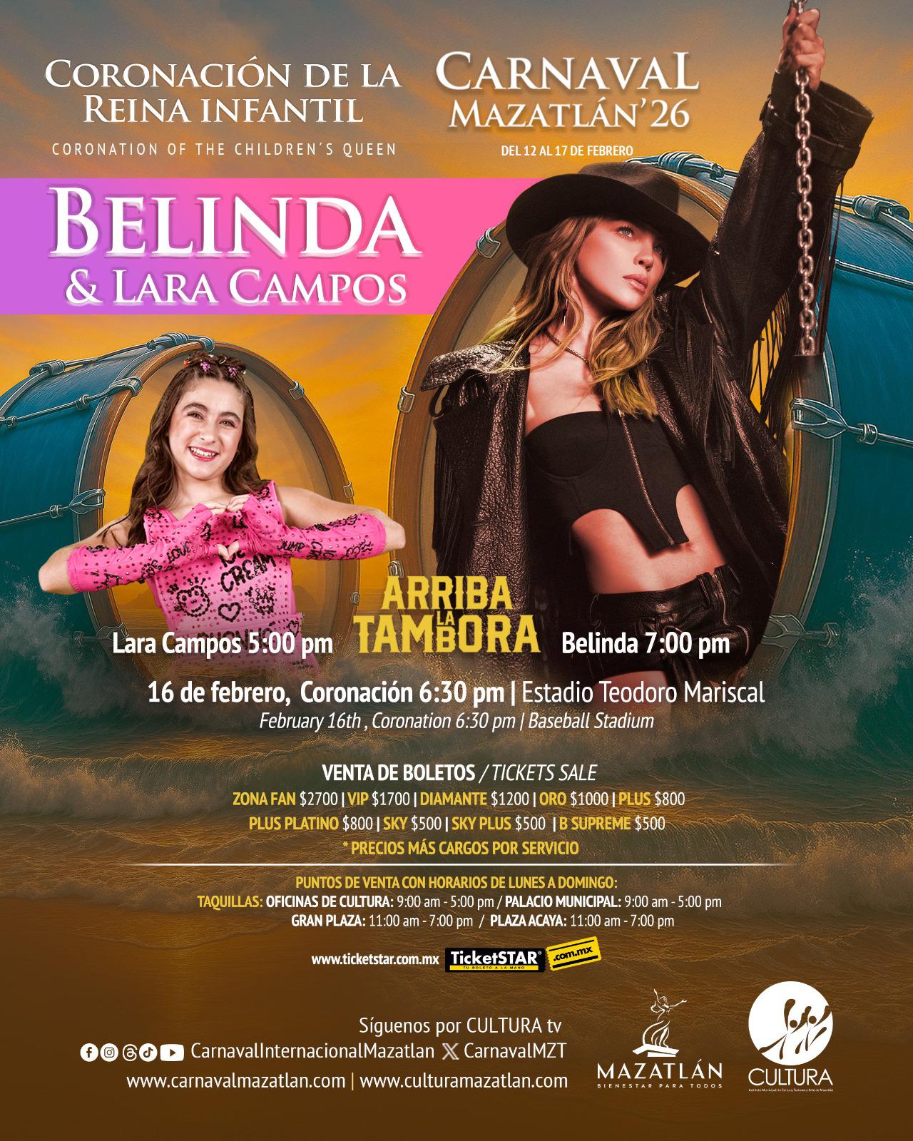 $!Belinda, Yuridia, Edén Muñoz, Julio Preciado y Mimoso con Germán Lizárraga, así el elenco del Carnaval de Mazatlán 2026