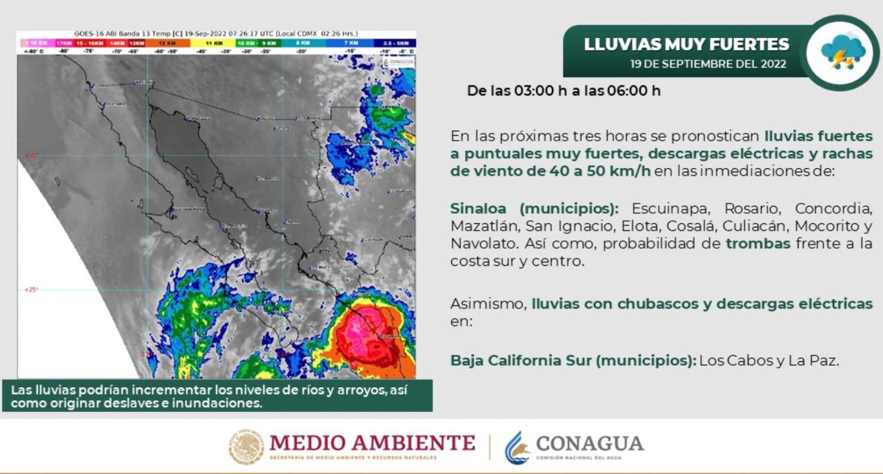 $!Por tormenta tropical ‘Madeline’, se prevén intensas lluvias en Sinaloa este lunes