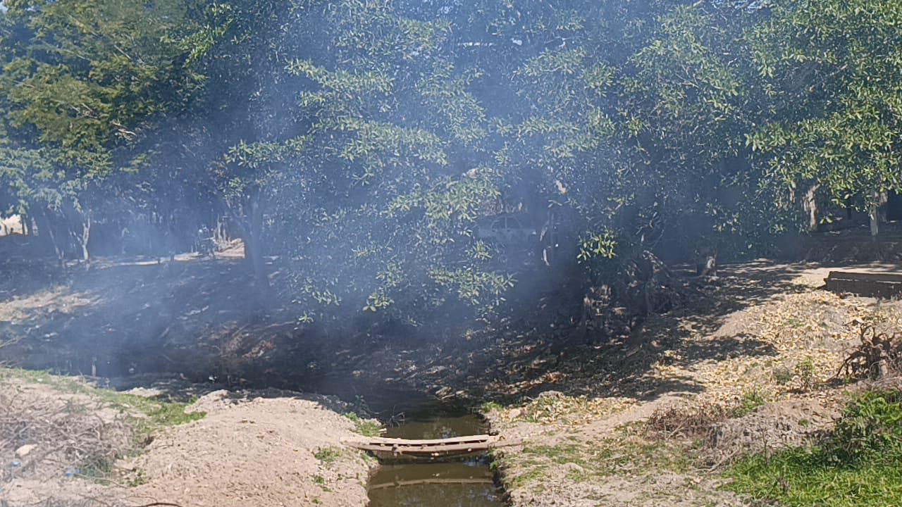 $!Quema de desechos de árboles y basura contamina el arroyo buñigas en Escuinapa