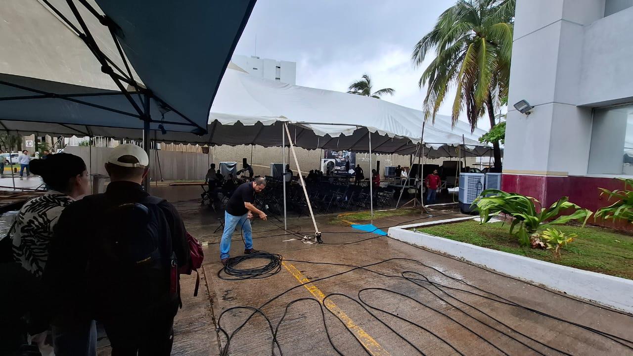 $!Se suspende inauguración del cárcamo pluvial en Mazatlán por lluvias de la tormenta Raymond