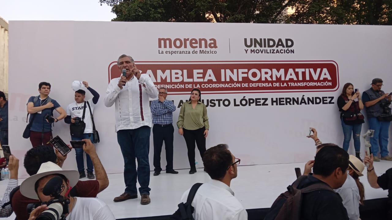 $!Presume Adán Augusto logros de AMLO en asamblea informativa en Culiacán
