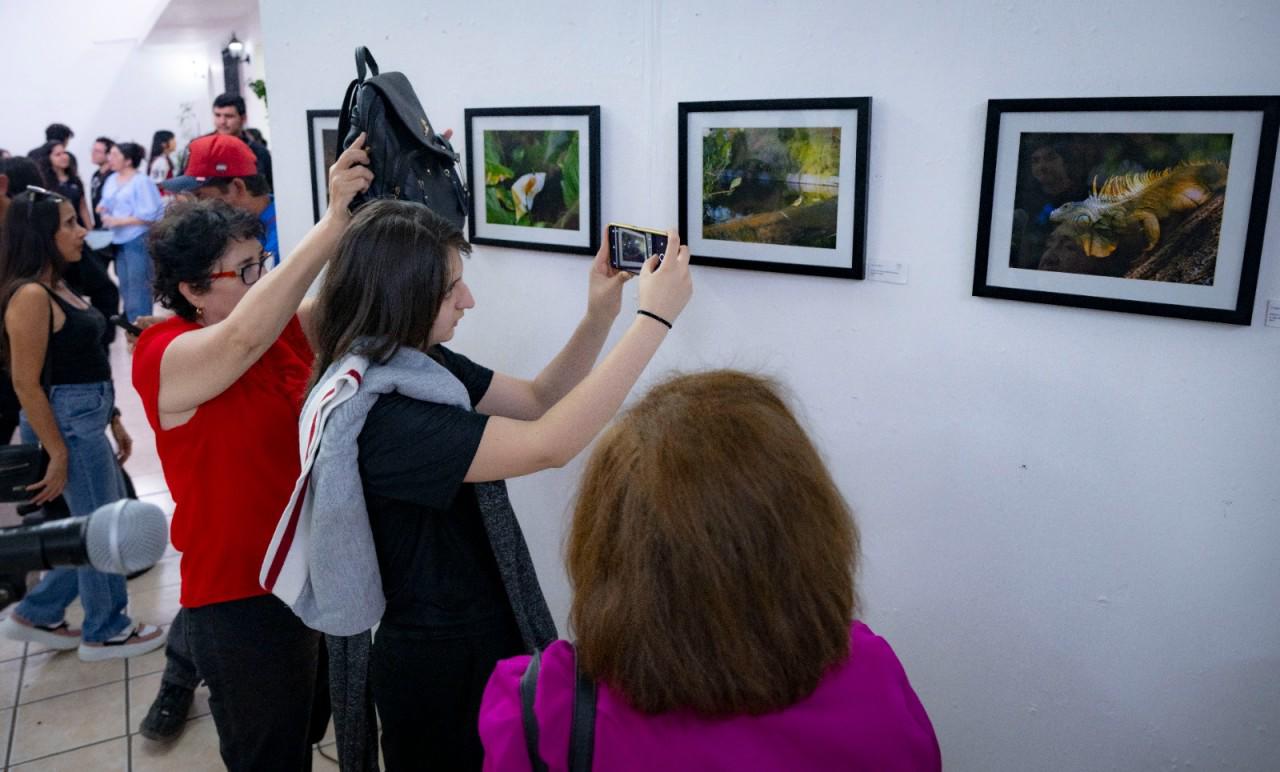 $!Los visitantes toman fotos de la exposición.