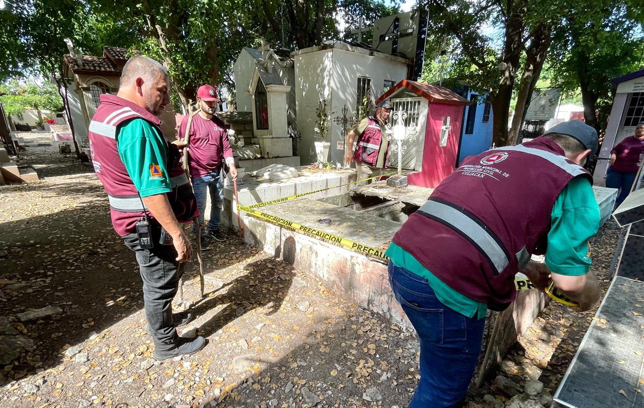 $!Por el Día de Muertos, Protección Civil ‘señaliza’ áreas de riesgo en panteones de Culiacán