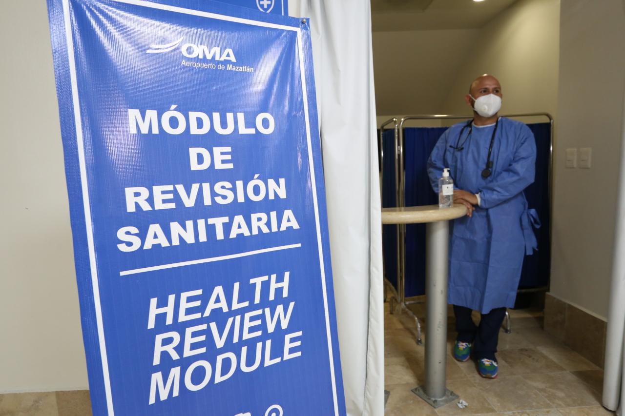 $!Instala Coepriss módulo de revisión sanitaria contra el Covid en Aeropuerto de Mazatlán