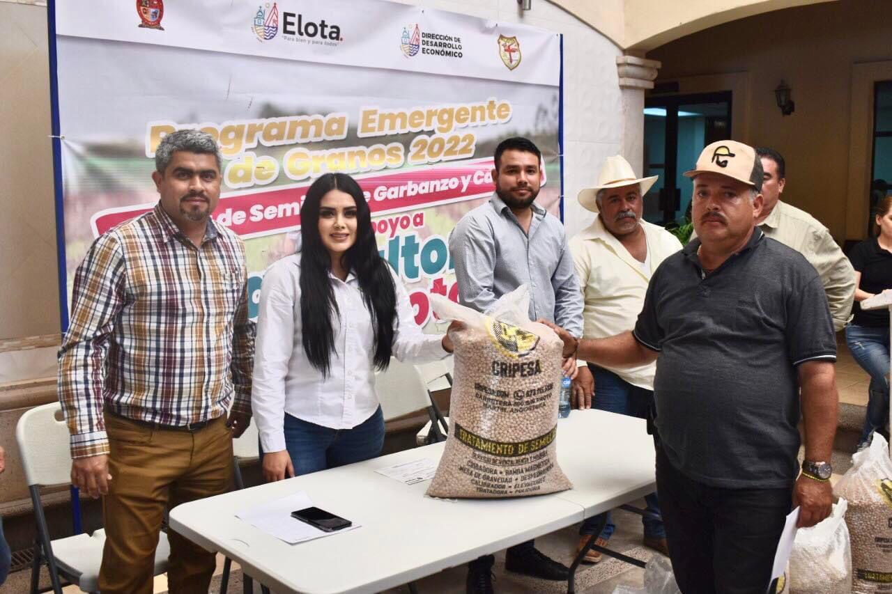 $!Benefician a productores de Elota con costales de garbanzo y cártamo