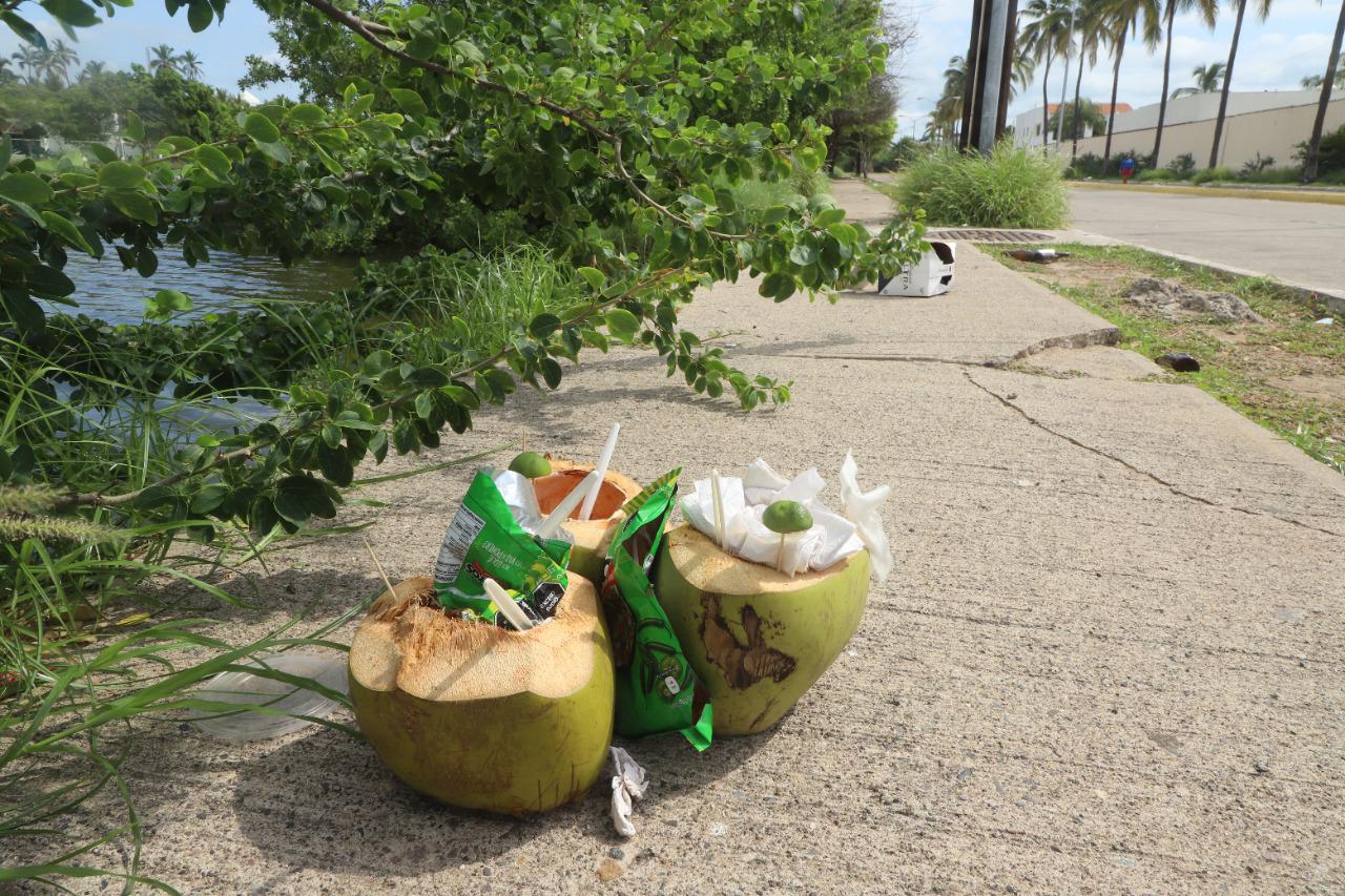 $!Dejan tirada gran cantidad de basura en acceso a la playa, a un costado del Estero del Yugo