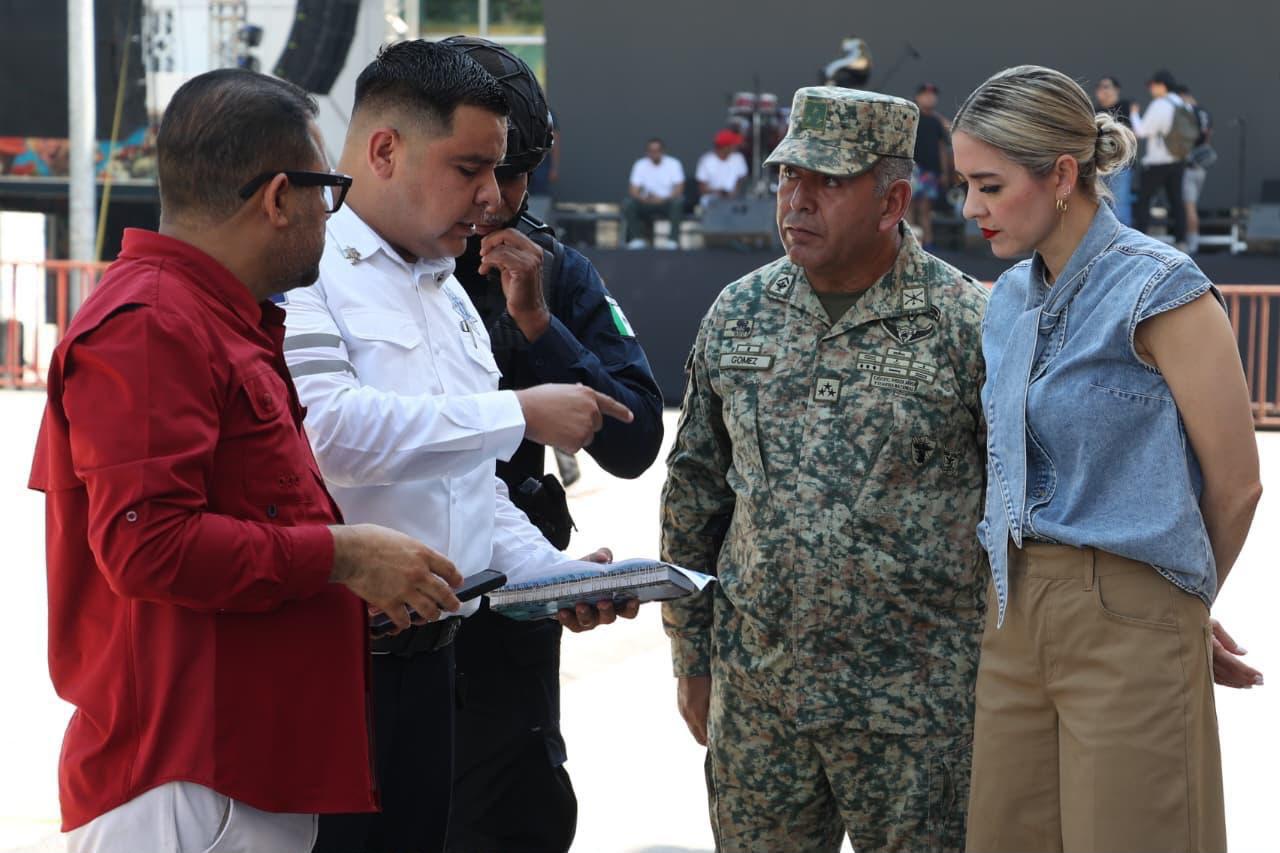 $!Acompañada de autoridades federales, Alcaldesa supervisa preparativos para el Grito de Independencia en Mazatlán