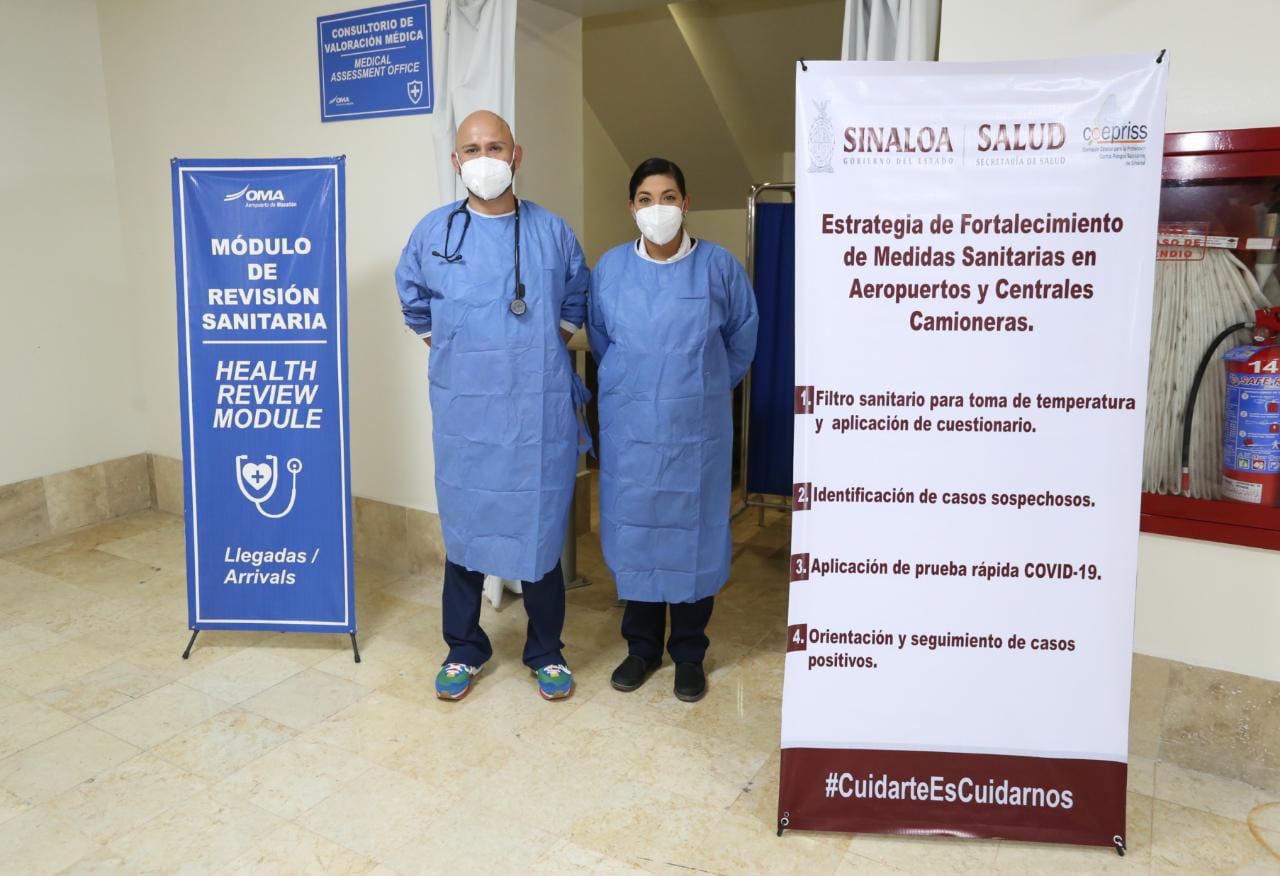 $!Instala Coepriss módulo de revisión sanitaria contra el Covid en Aeropuerto de Mazatlán