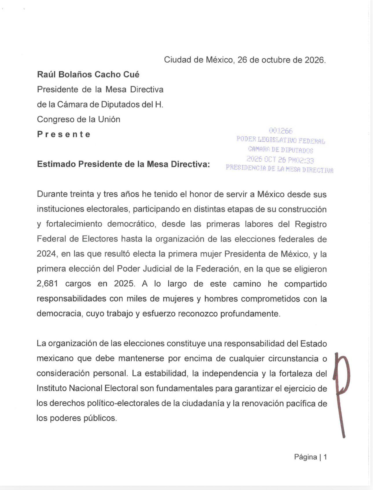 $!Taddei presenta su renuncia a la presidencia del INE ante Diputados