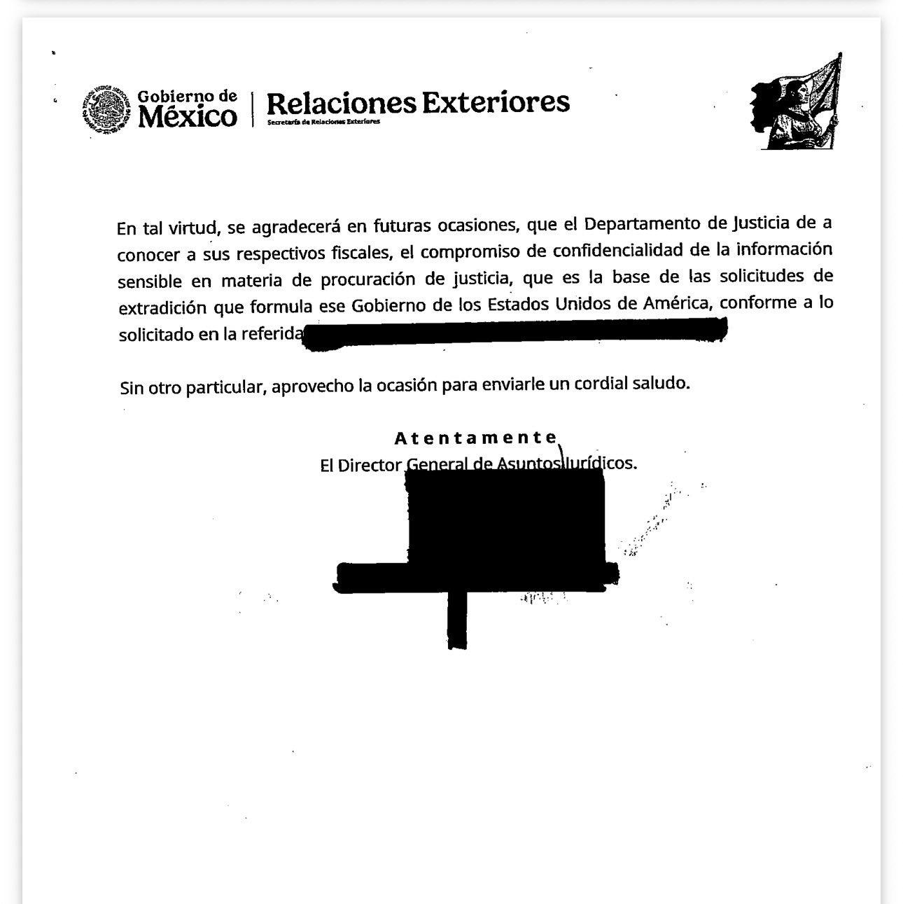 $!SRE difunde documentos sobre comunicaciones con EU en caso Rocha Moya