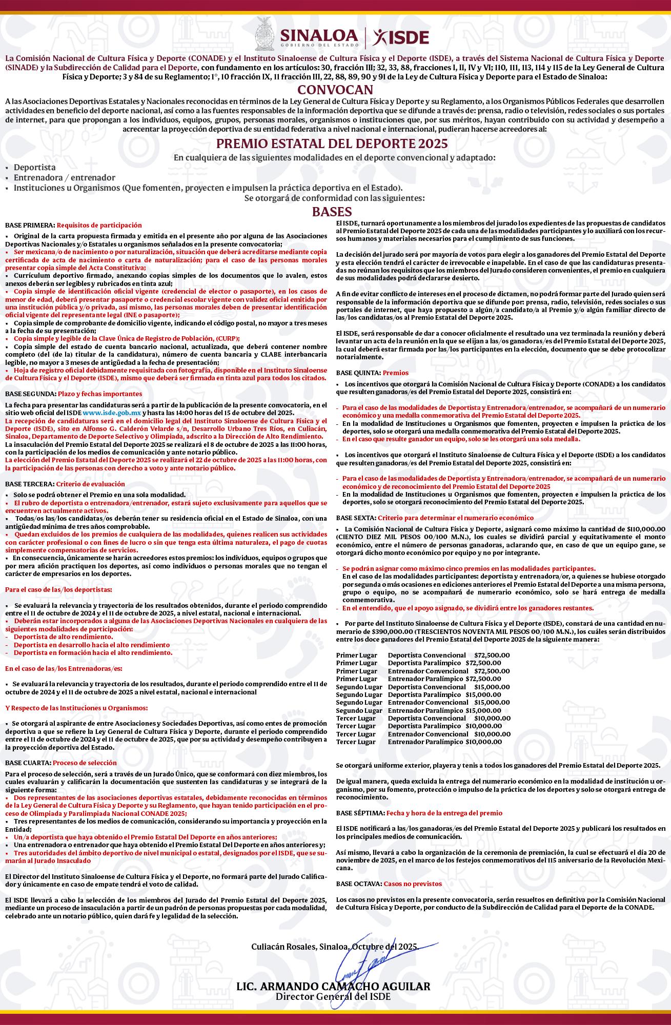 $!Abre Isde convocatoria para el Premio Estatal del Deporte 2025 en Sinaloa