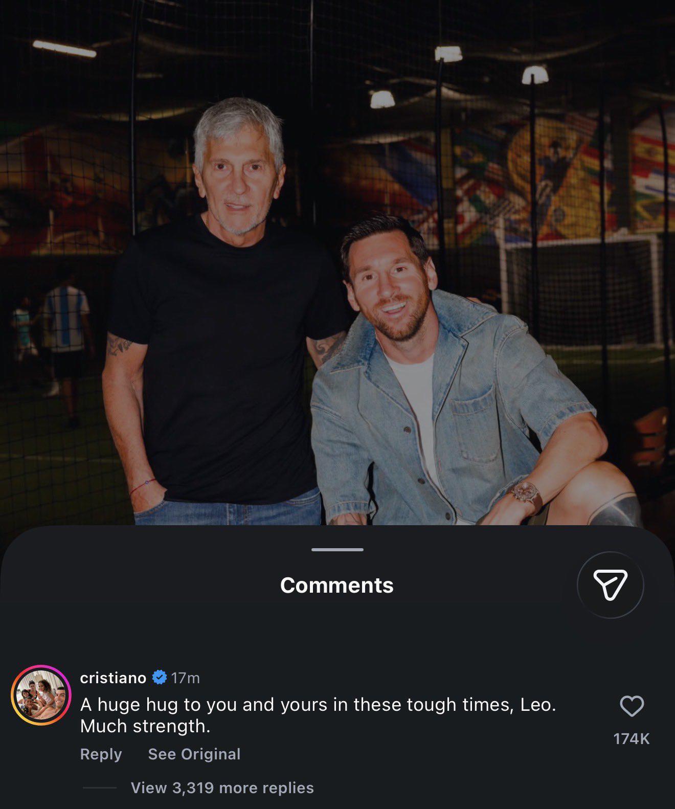 $!Cristiano Ronaldo muestra su apoyo a Messi tras la muerte de su padre