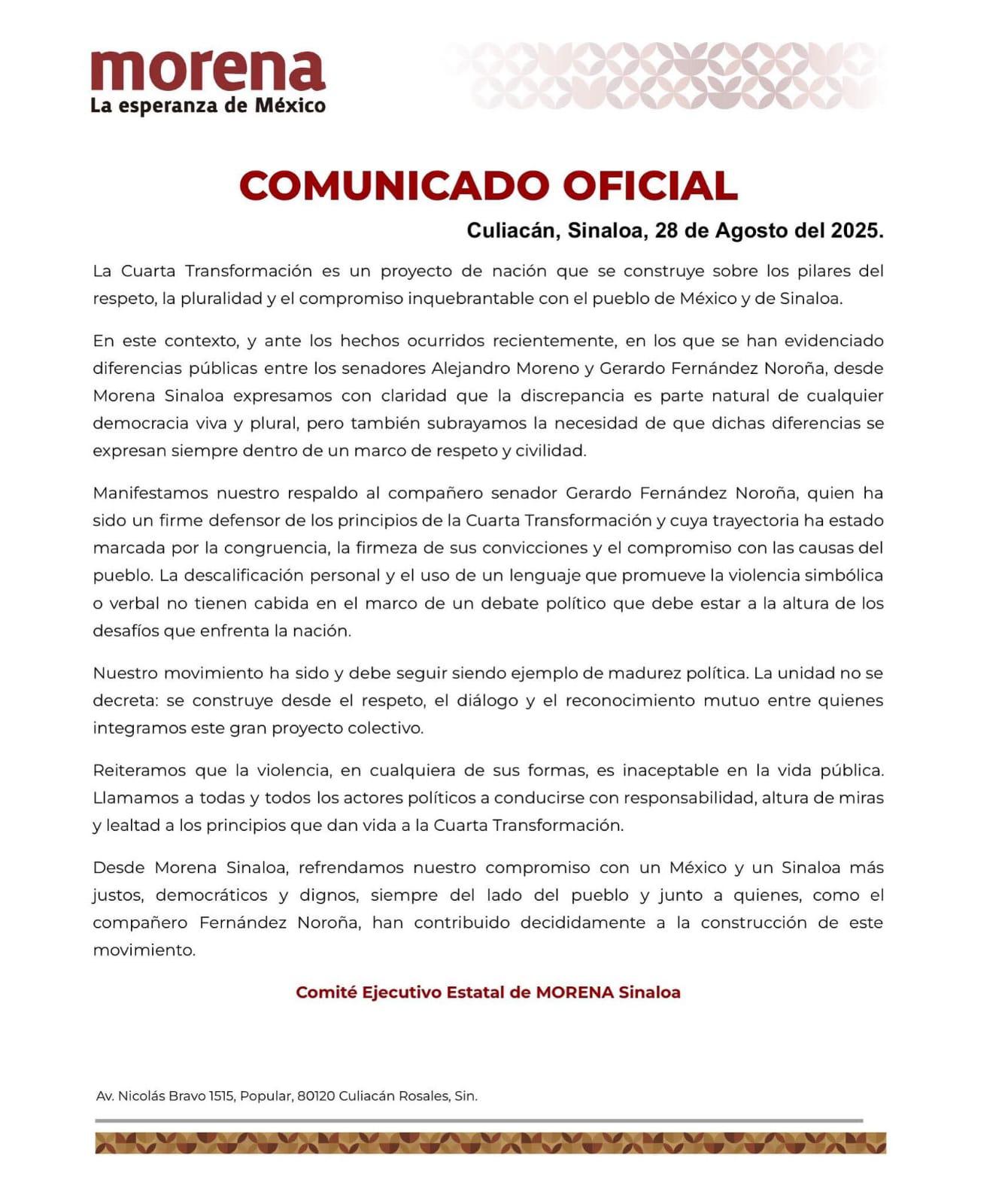 $!Morena Sinaloa respalda a Noroña por pelea con Alito Moreno, pero llaman a conducirse con respeto