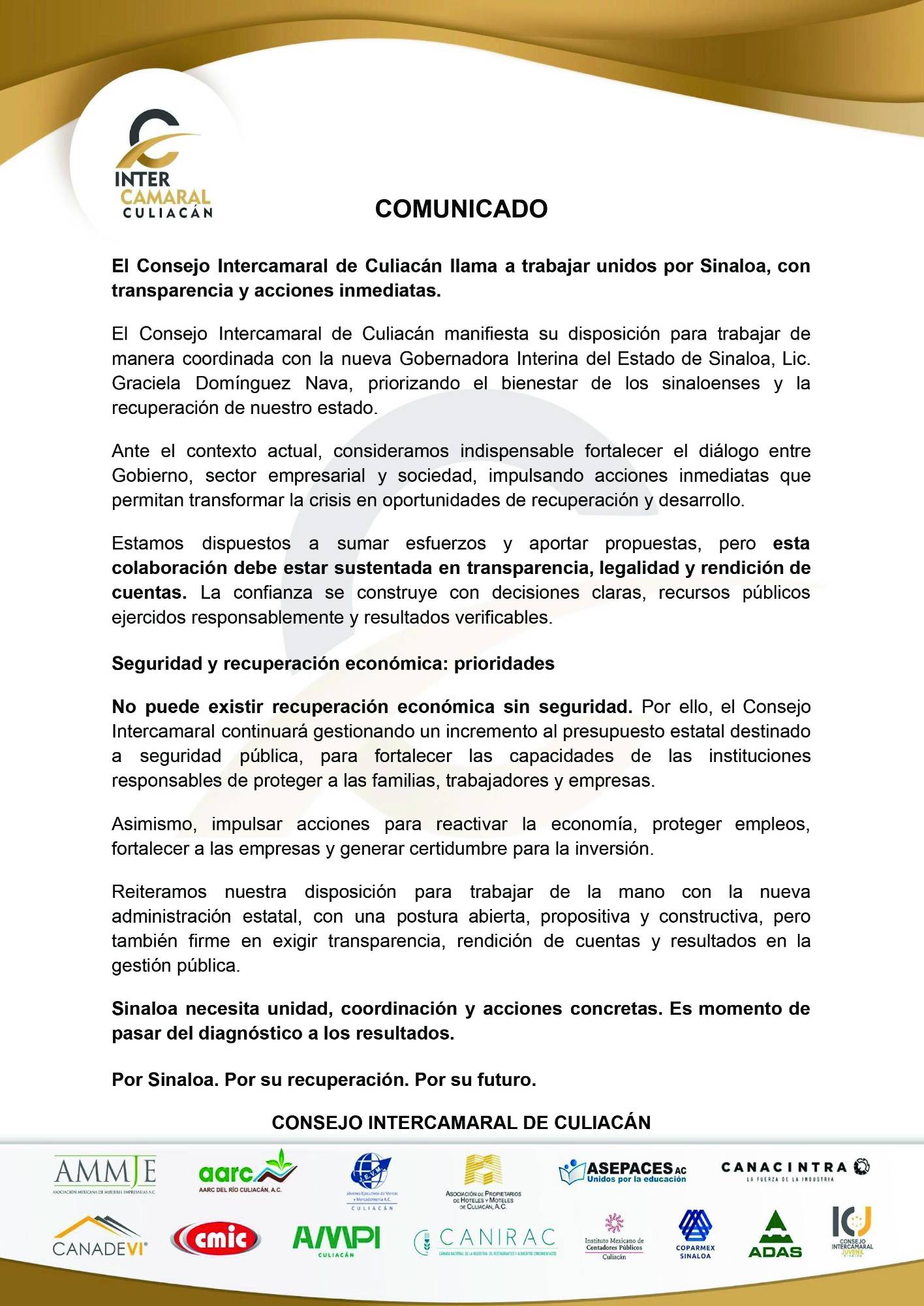 $!Empresarios ofrecen coordinación a Graciela Domínguez, pero piden transparencia y resultados