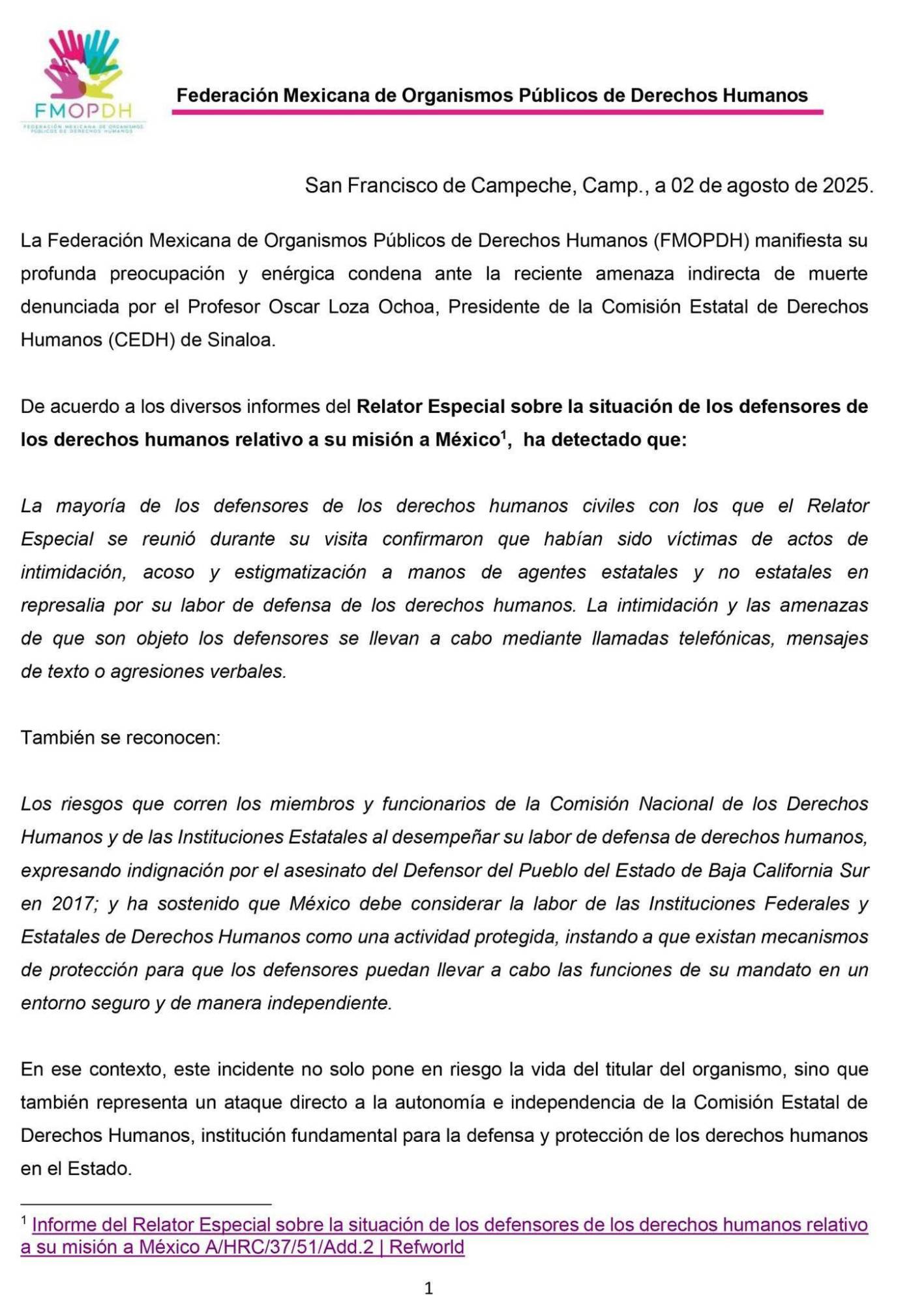 $!Condenan organismos de derechos humanos amenaza contra presidente de la CEDH Sinaloa