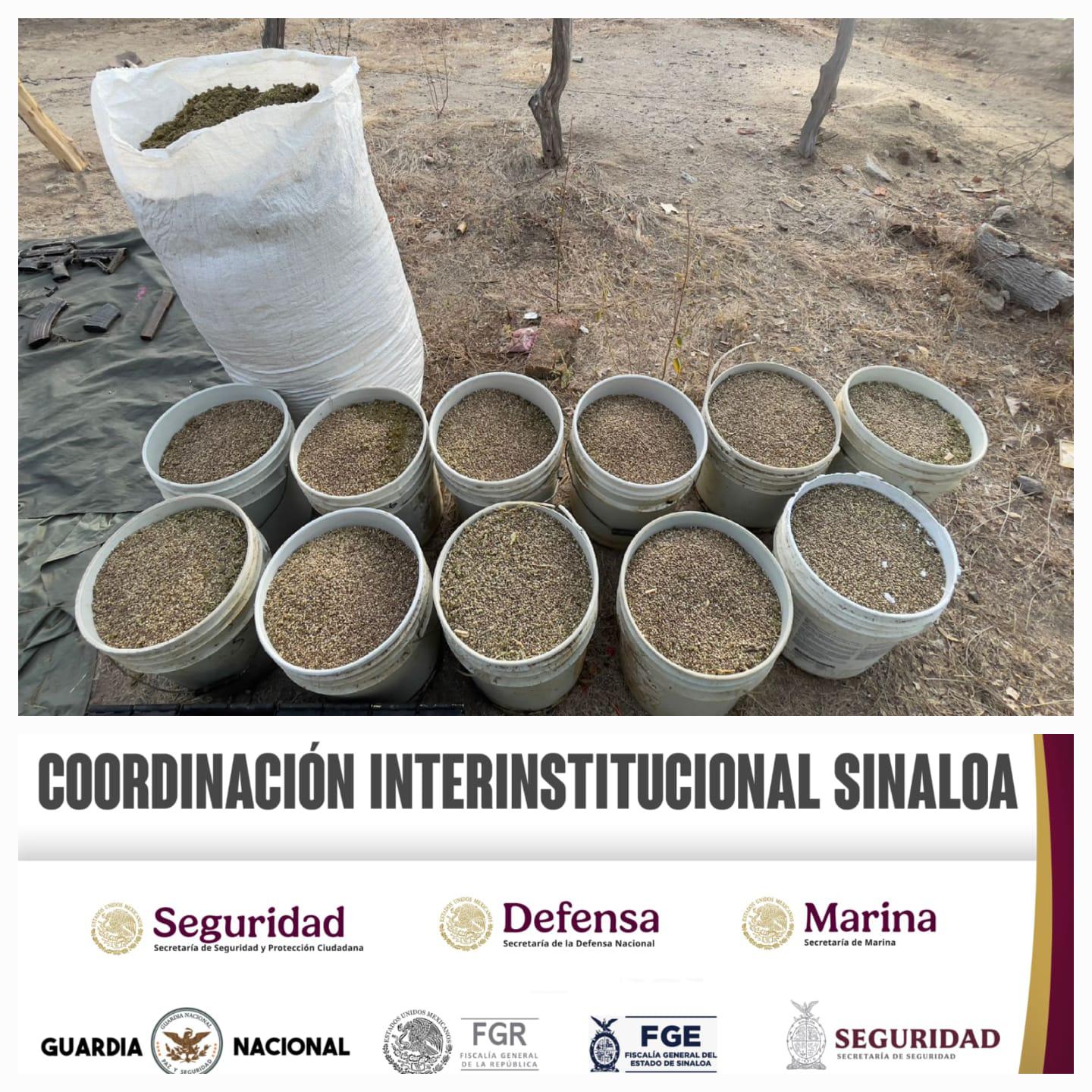 $!Aseguran un fusil, municiones y droga en San Marcos, en Mazatlán