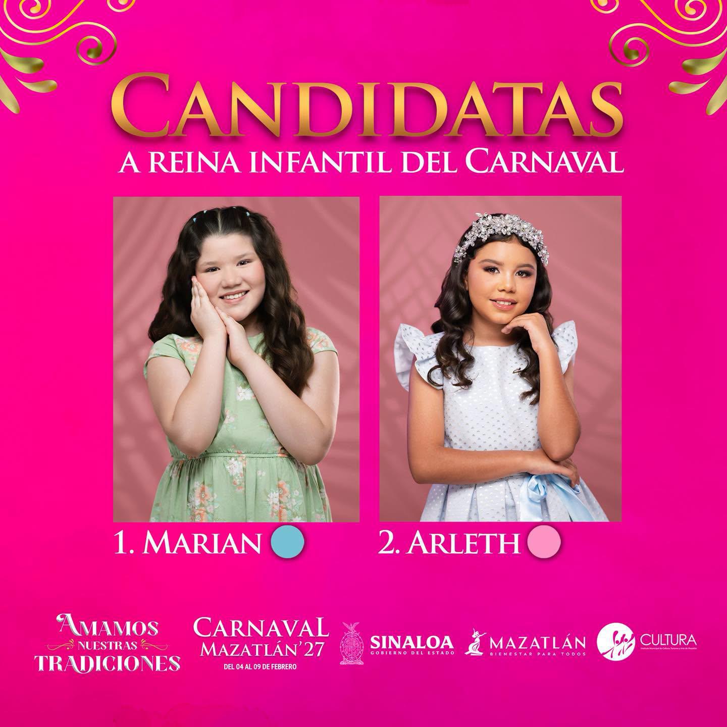 $!Karen Arleth Camacho Álvarez y Marian Ainhoa Urías Gómez son las candidatas a Reina Infantil del Carnaval 2027.