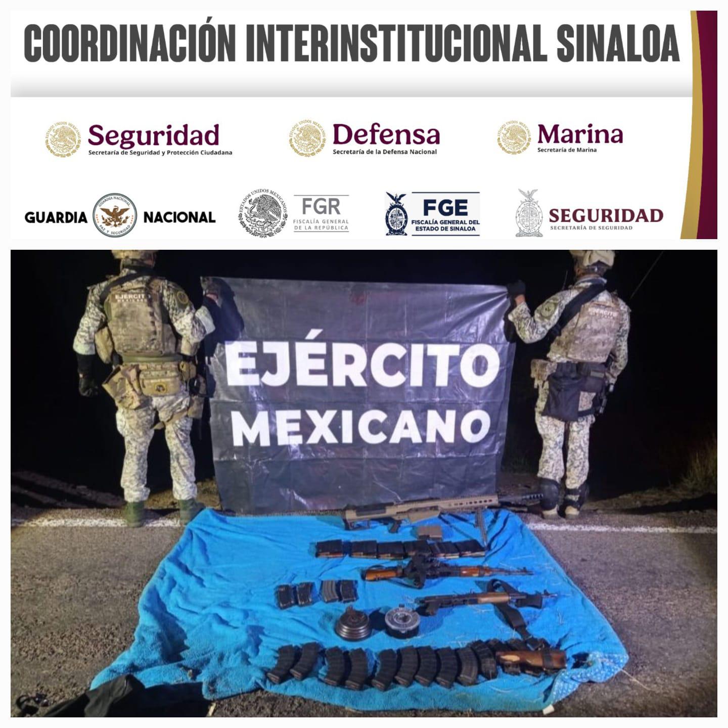 $!Ejército asegura camionetas blindadas, armas y droga en Mocorito