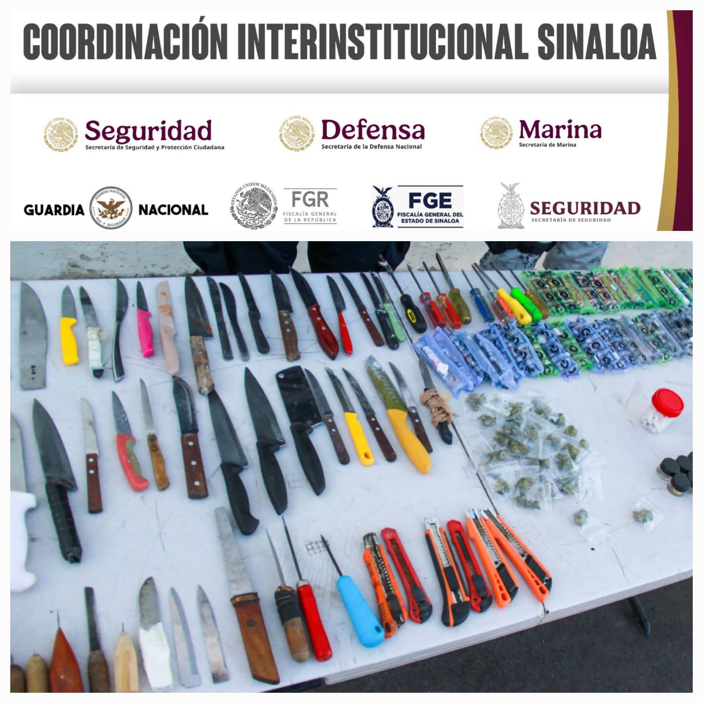 $!Aseguran armas, drogas y 120 mil pesos en operativo al interior del penal de Aguaruto