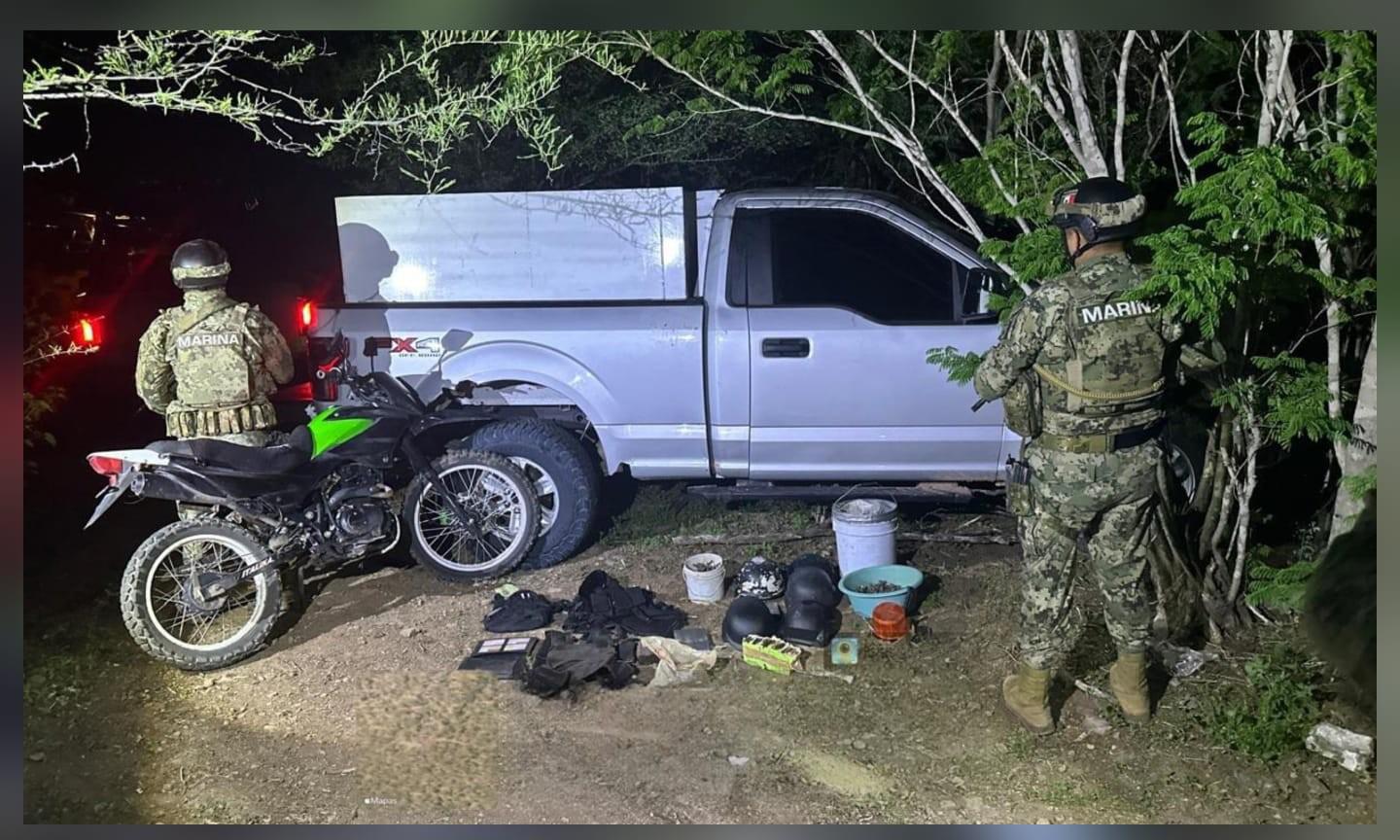 $!Marina detiene a una persona y asegura armas, vehículos blindados y equipo táctico en Mocorito