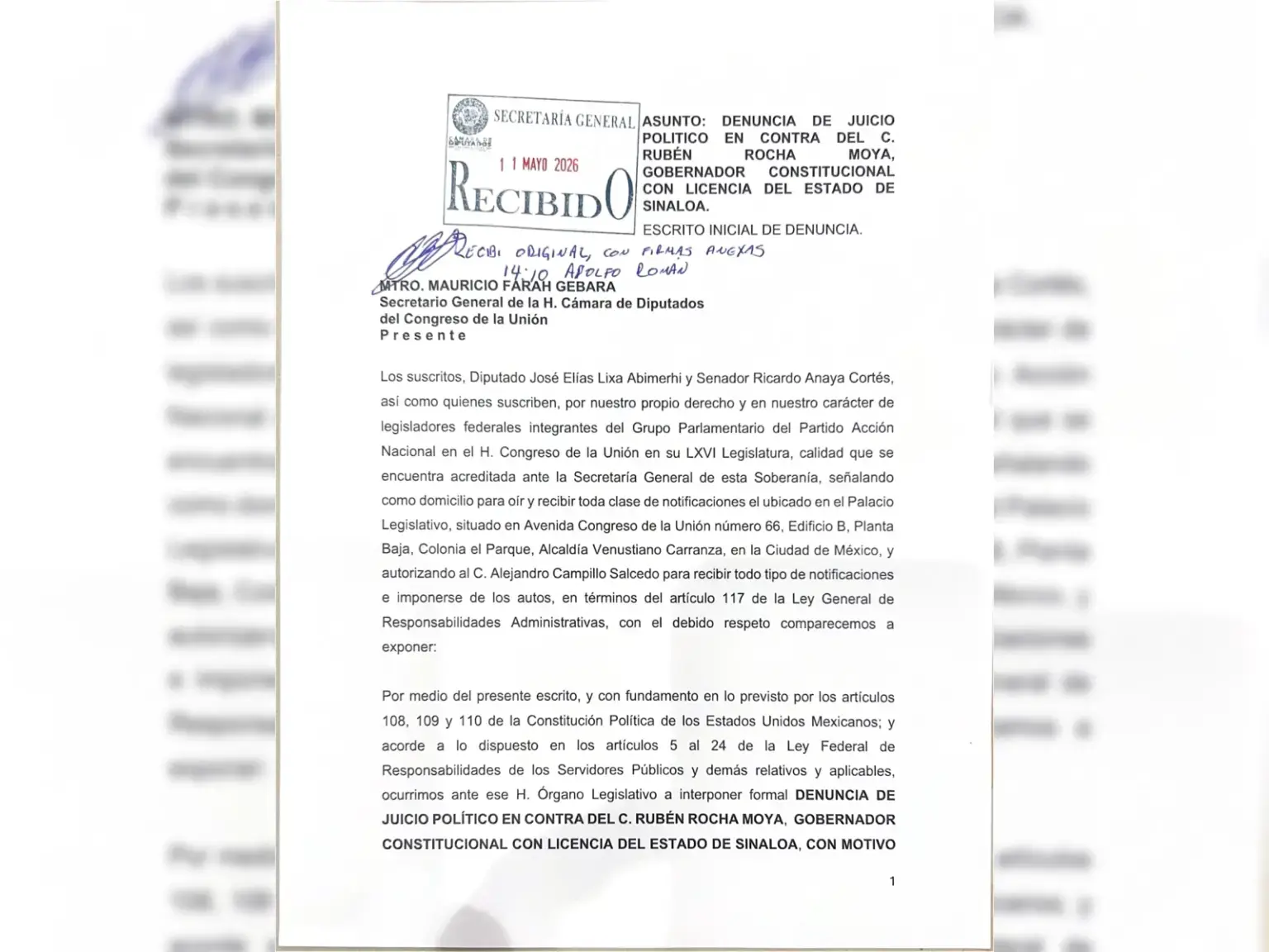 $!La ofensiva panista contra Rubén Rocha Moya incluye tres rutas: el juicio político en San Lázaro, una solicitud de desaparición de poderes en Sinaloa ante la Comisión Permanente y una denuncia ante la Corte Penal Internacional, en La Haya, por presuntos delitos de lesa humanidad.