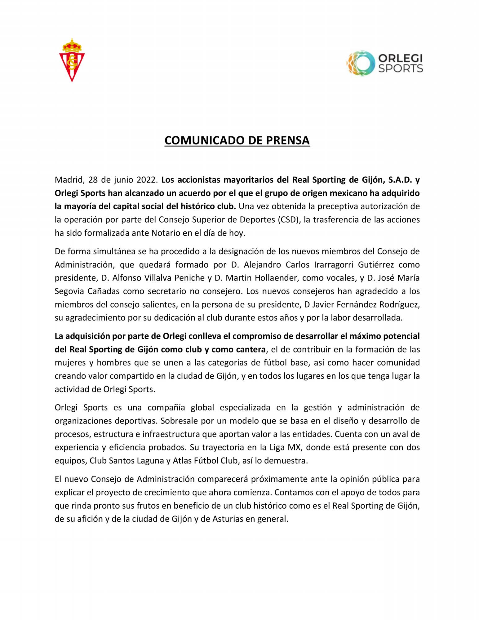 $!Grupo Orlegi anuncia la compra del Sporting de Gijón de España