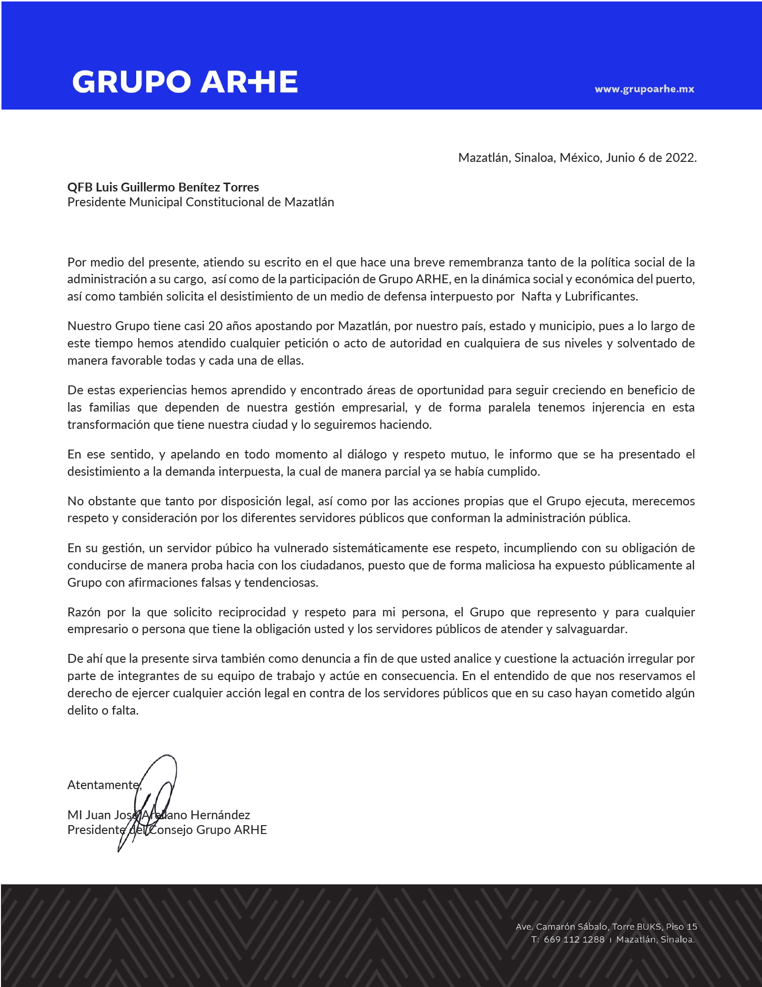 $!Secretario del Ayuntamiento de Mazatlán revela que Grupo ARHE interpuso demandas en su contra por dichos de caso Nafta