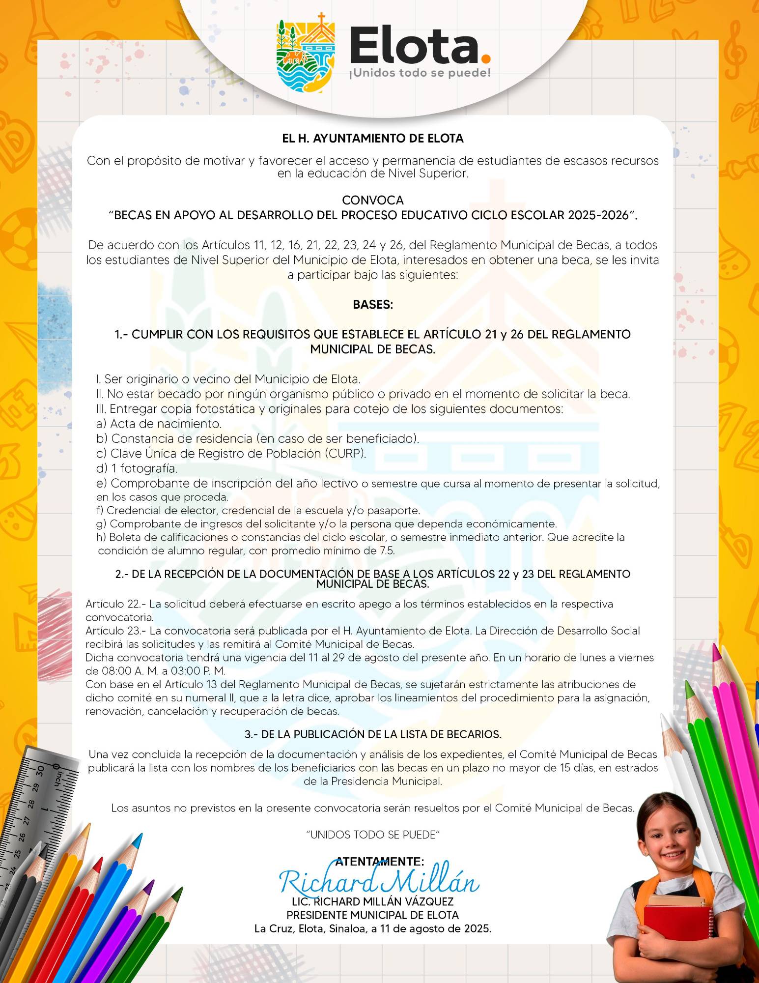 $!Lanzan convocatorias para becas escolares en Elota