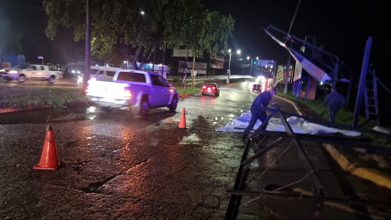 $!Caída de árboles y espectaculares dejan daños tras lluvias en Culiacán
