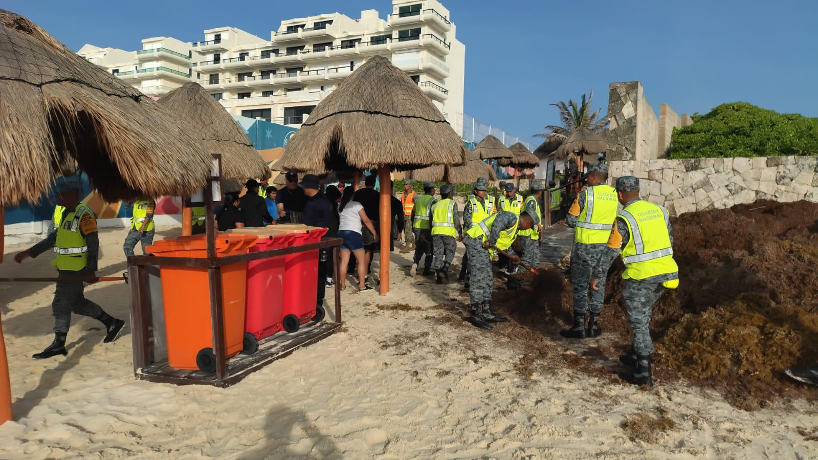 $!Luchan contra el sargazo en playas de Cancún