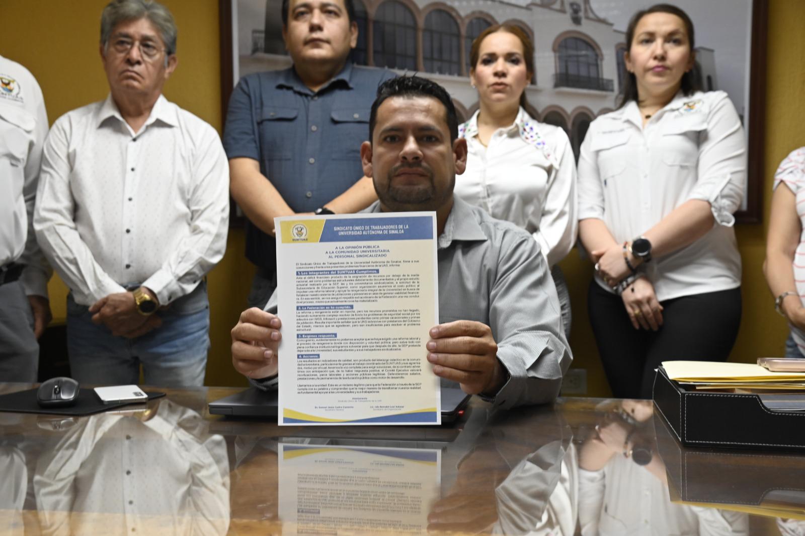 $!SUNTUAS advierte paros si la SEP no entrega apoyo financiero a la UAS