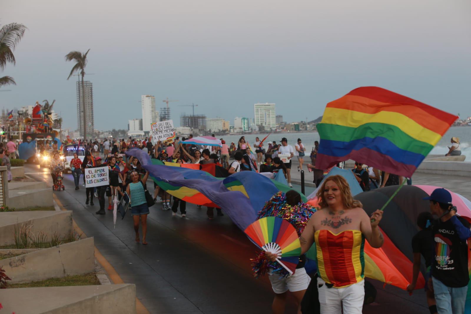 $!Ondea la comunidad LGBTQ+ distintas banderas multicolor en su marcha, en Mazatlán