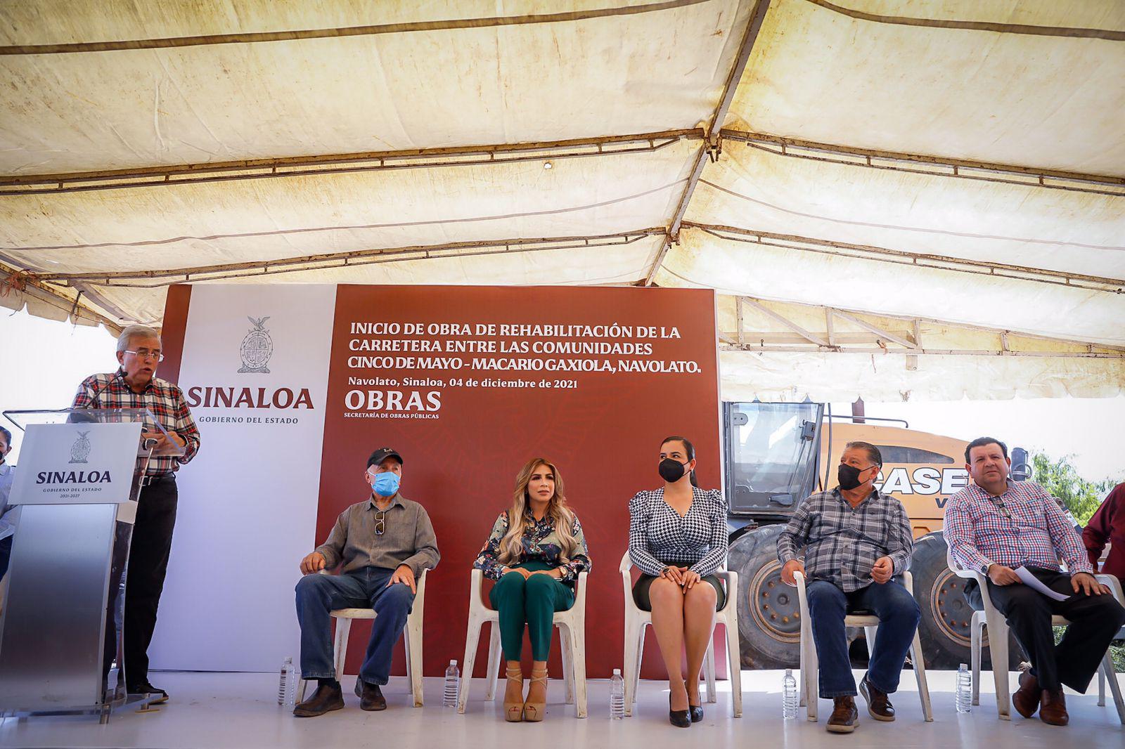 $!Entre peticiones de más obras, Rocha Moya da banderazo para carretera Macario Gaxiola-Los Pochotes, en Navolato