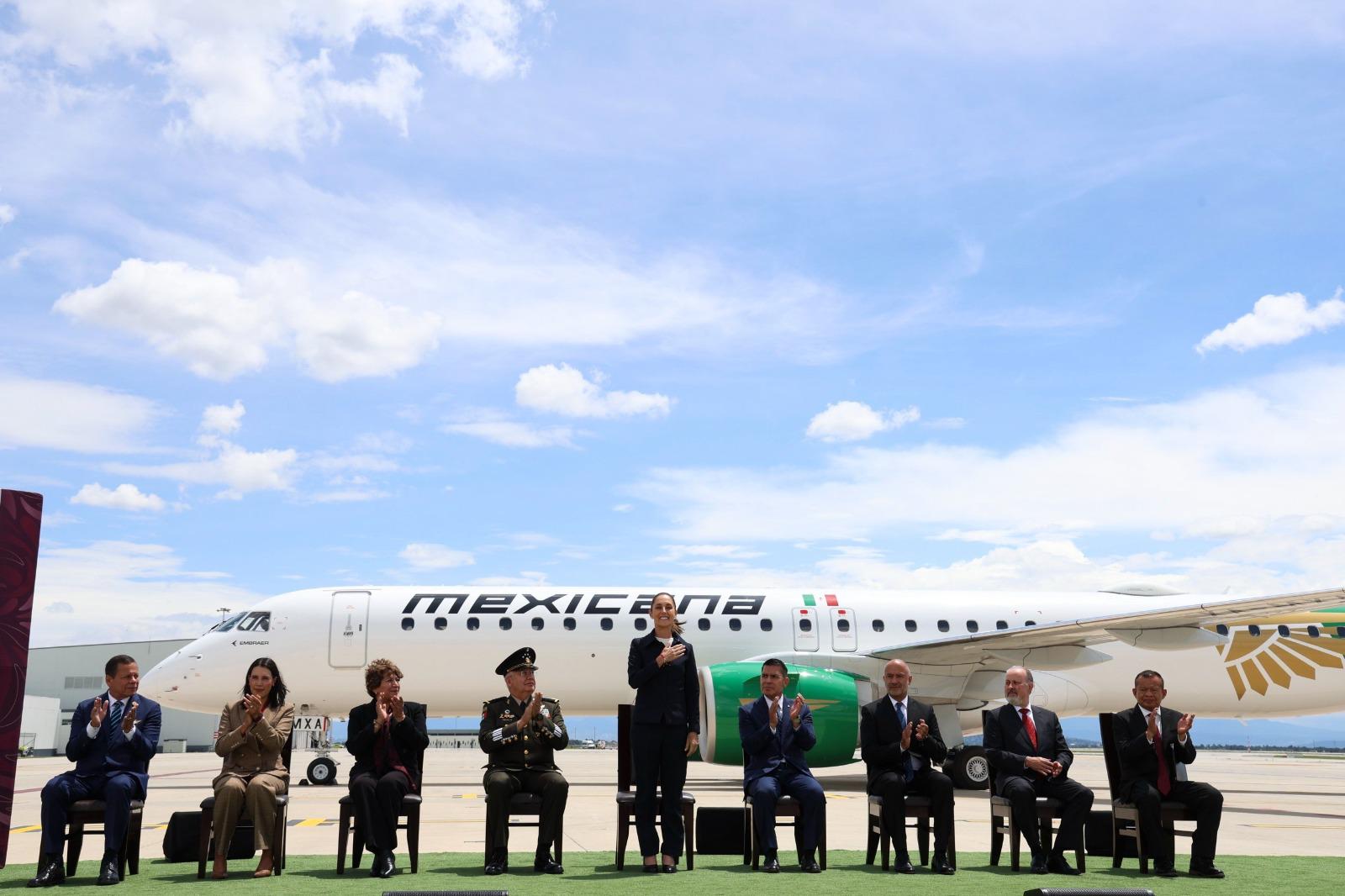 $!Recibe Sheinbaum primera de 20 aeronaves Embraer E195-E2 para Mexicana de Aviación