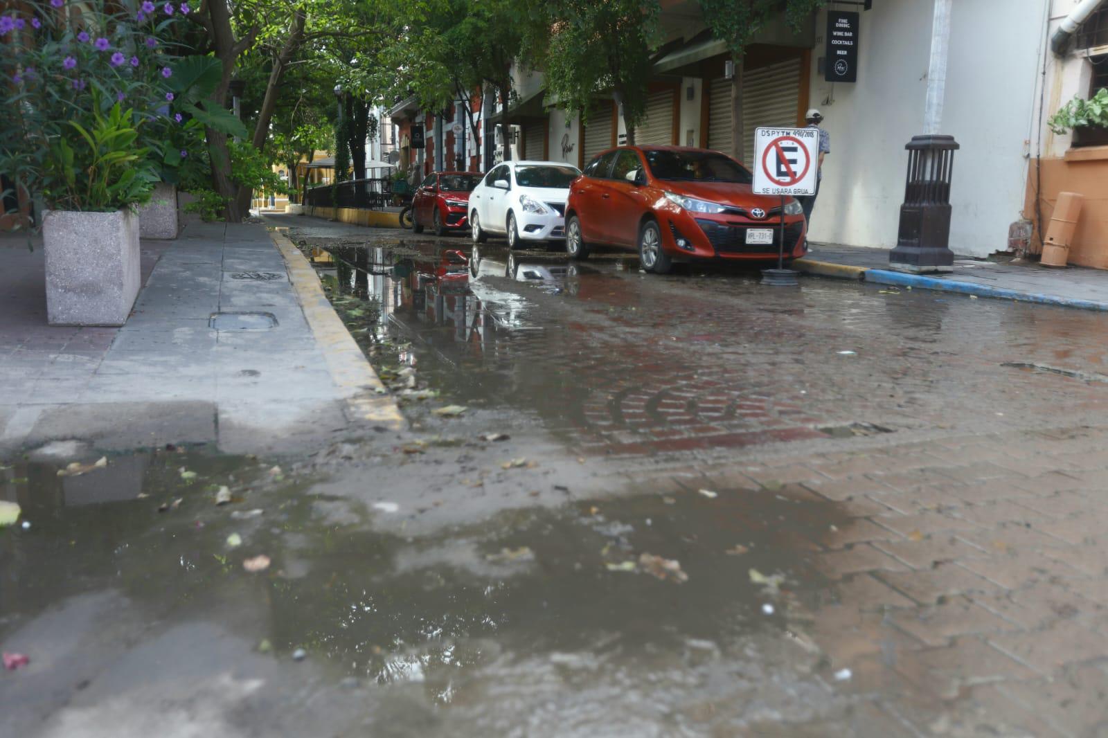 $!Luce Centro Histórico de Mazatlán con agua estancada y basura acumulada