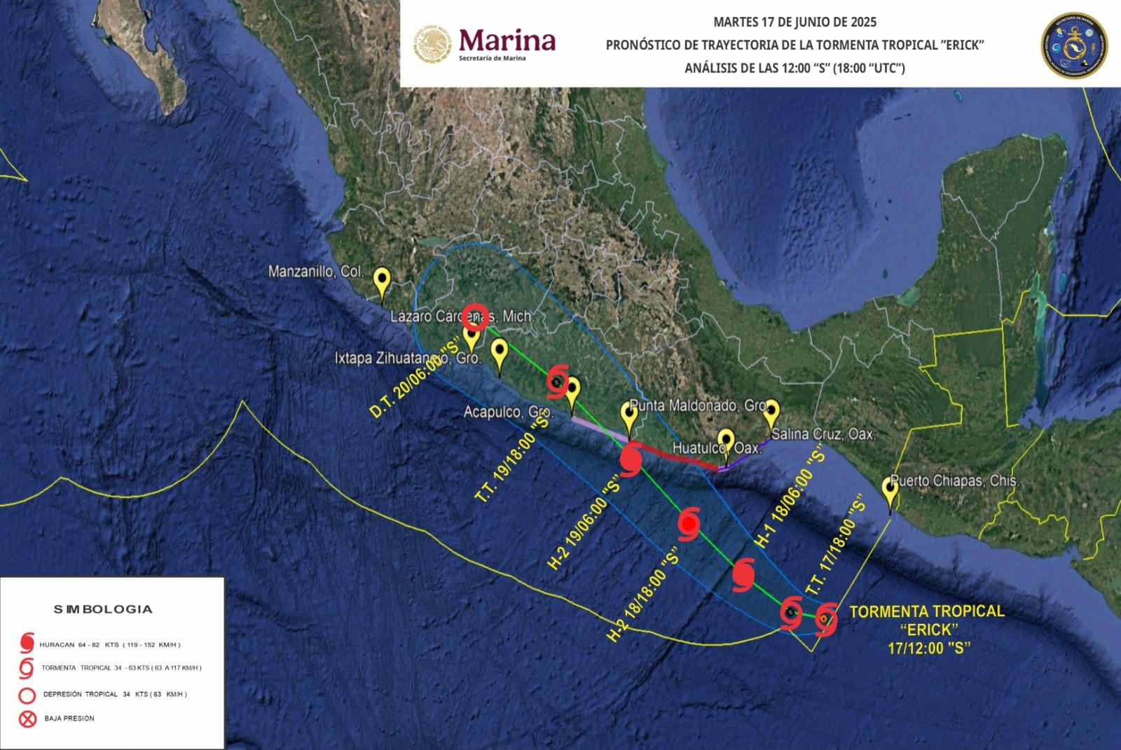 $!Activan el Plan Marina en Fase de Prevención en Oaxaca y Guerrero por la tormenta tropical Erick
