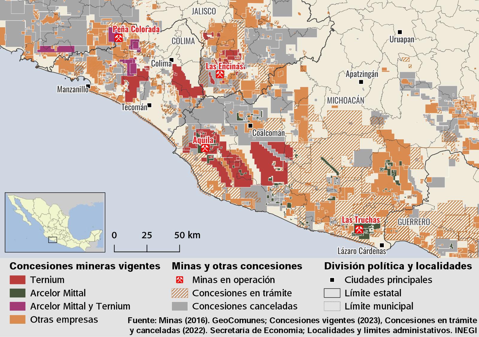 $!Concesiones mineras en los estados de Michoacán y Colima.