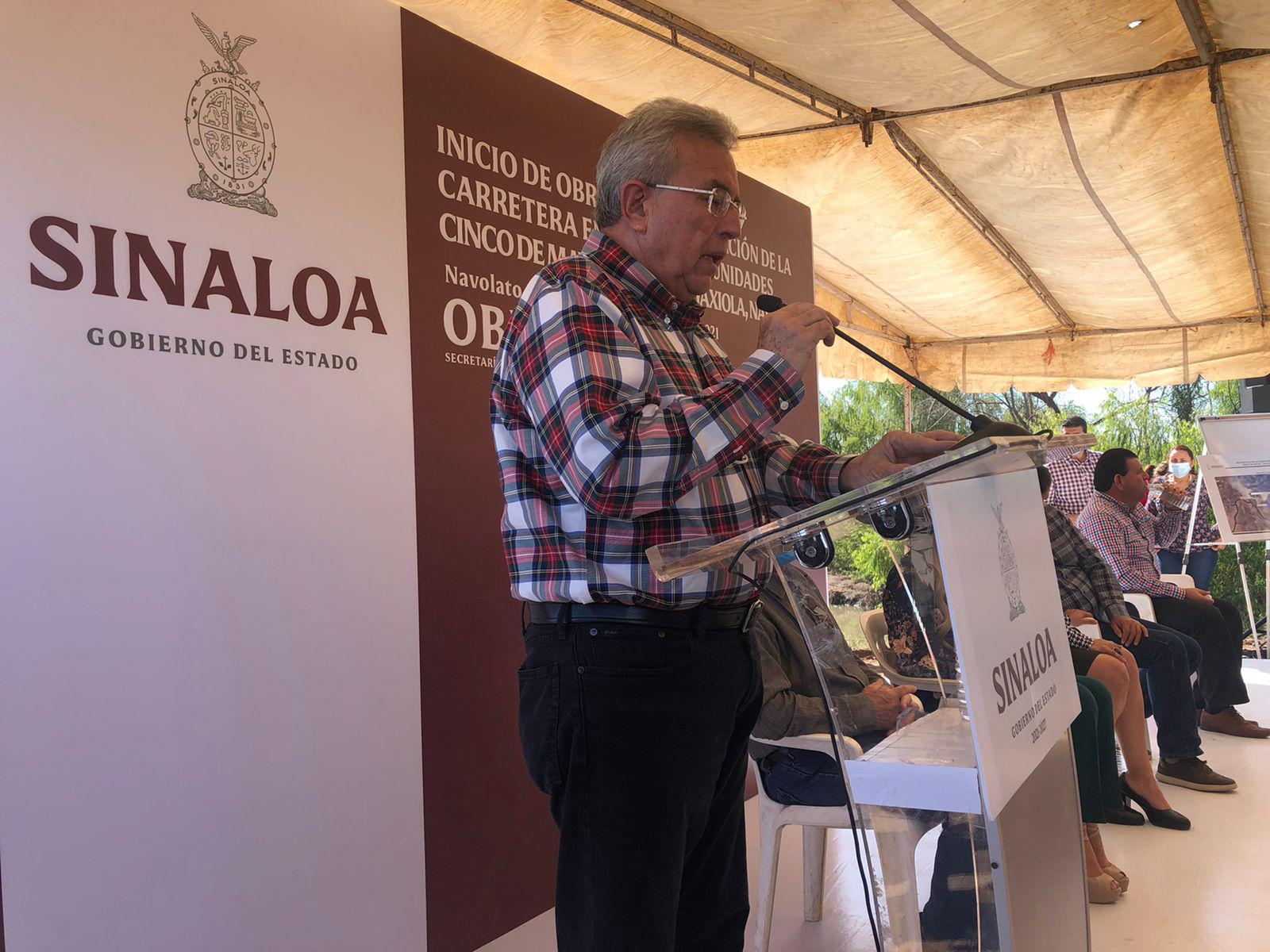 $!Entre peticiones de más obras, Rocha Moya da banderazo para carretera Macario Gaxiola-Los Pochotes, en Navolato