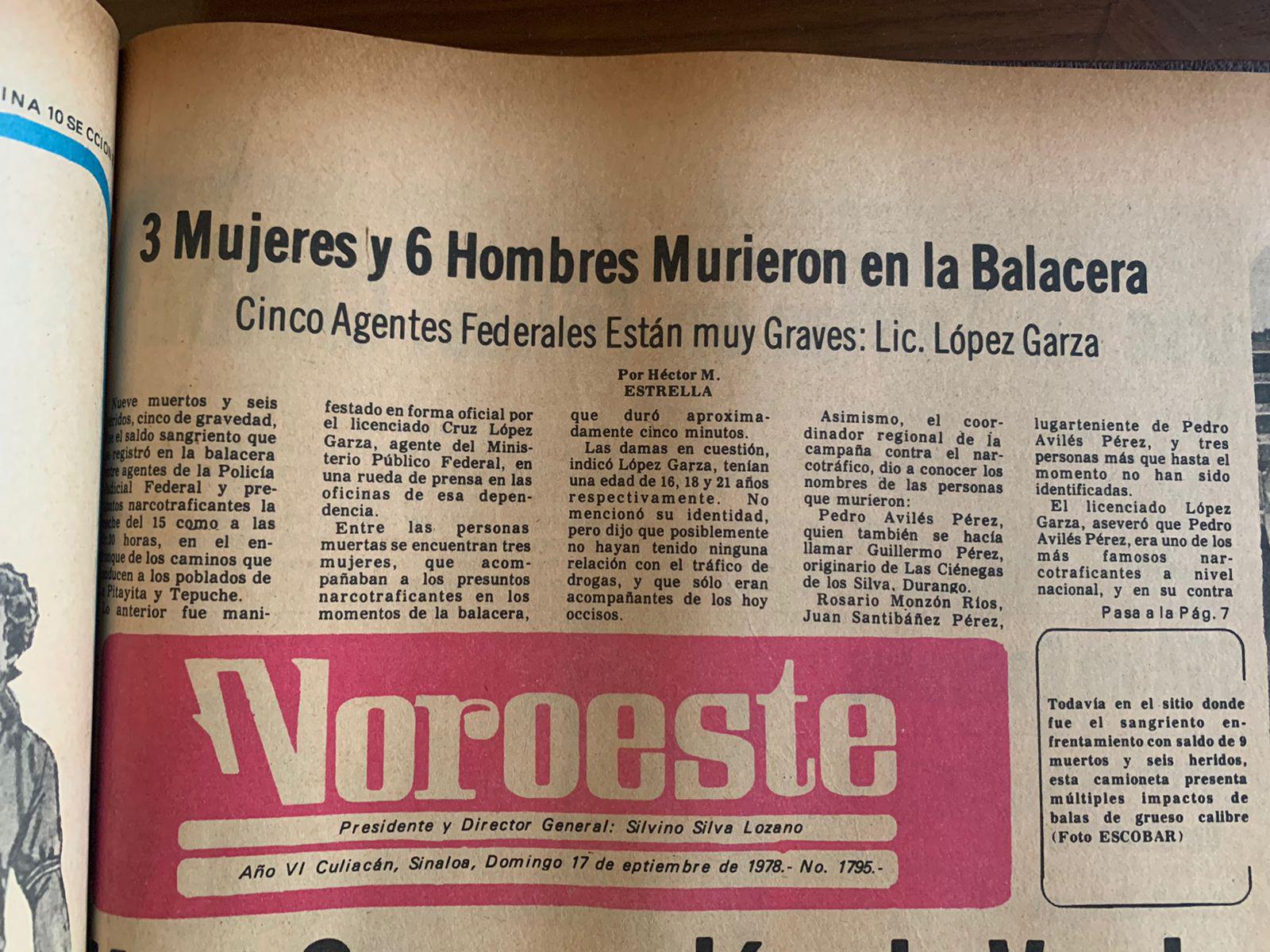 $!Así contó Noroeste en 1978 la muerte de Pedro Avilés, en un enfrentamiento armado rumbo a Tepuche.