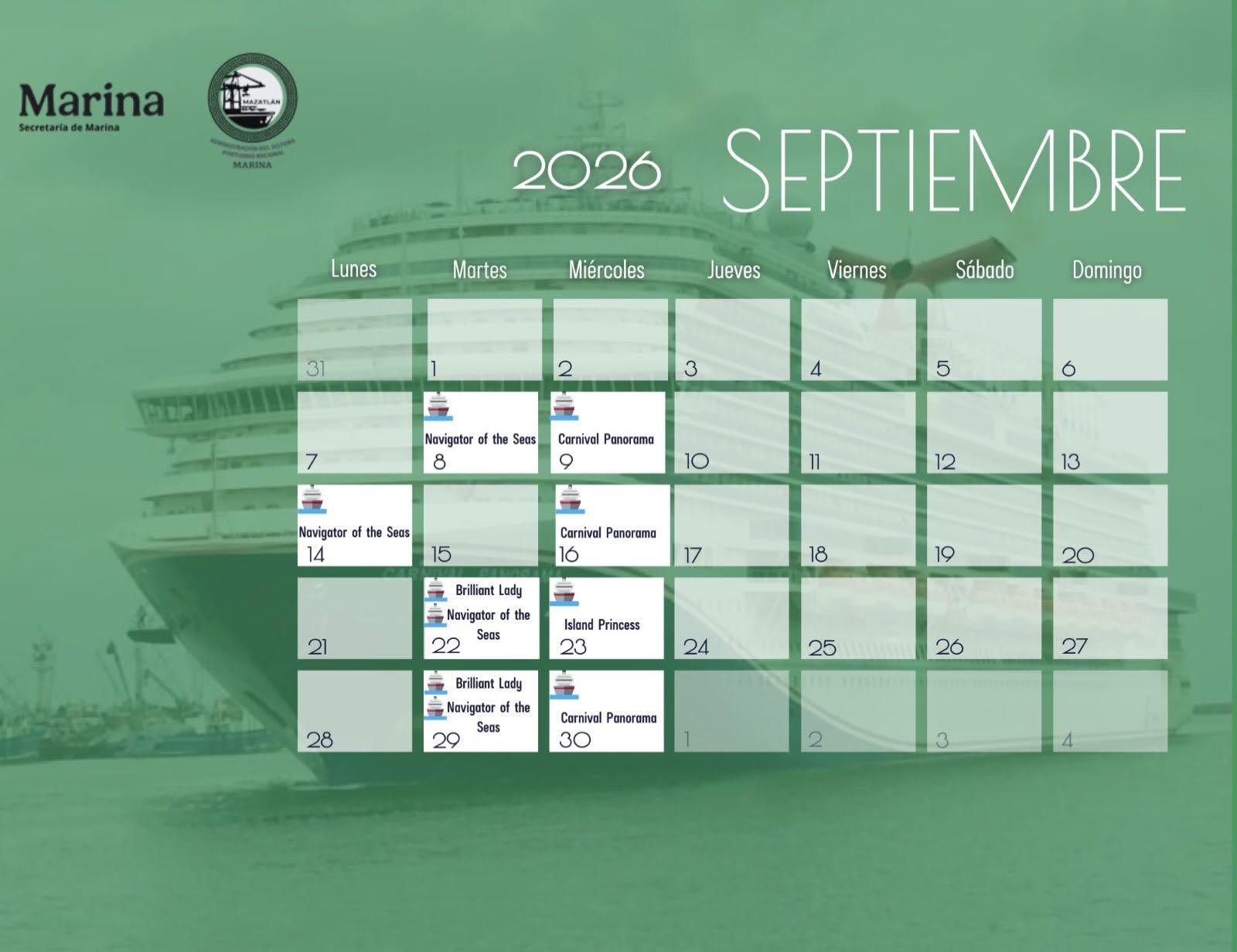 $!Así lucía el calendario anterior de arribos de cruceros para septiembre en Sinaloa.