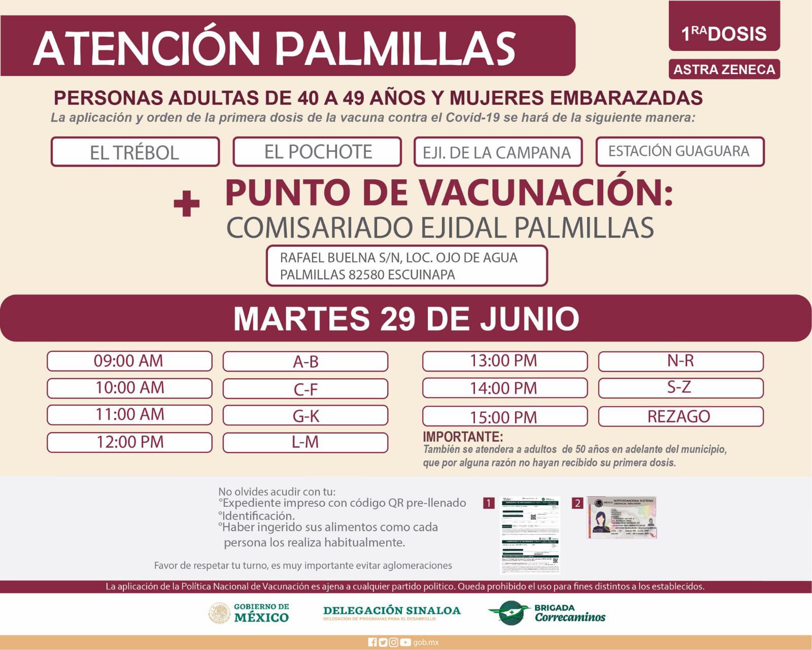 $!Cuatro sindicaturas de Escuinapa empezaran la aplicación de la primera dosis de la vacuna contra covid-19 a personas de 40 a 49 años